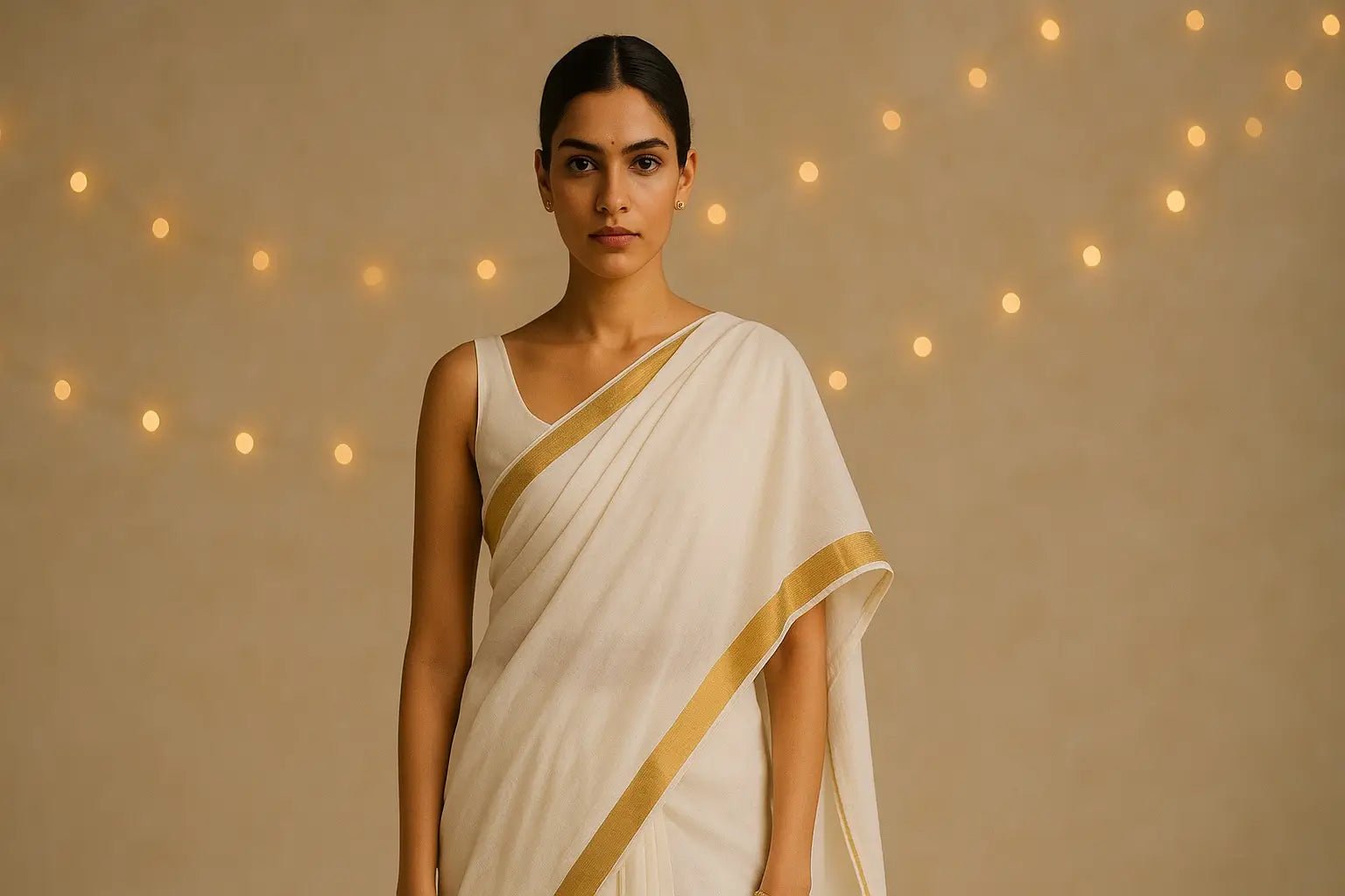 White Sarees with Golden Borders: A Modern Festive Essential