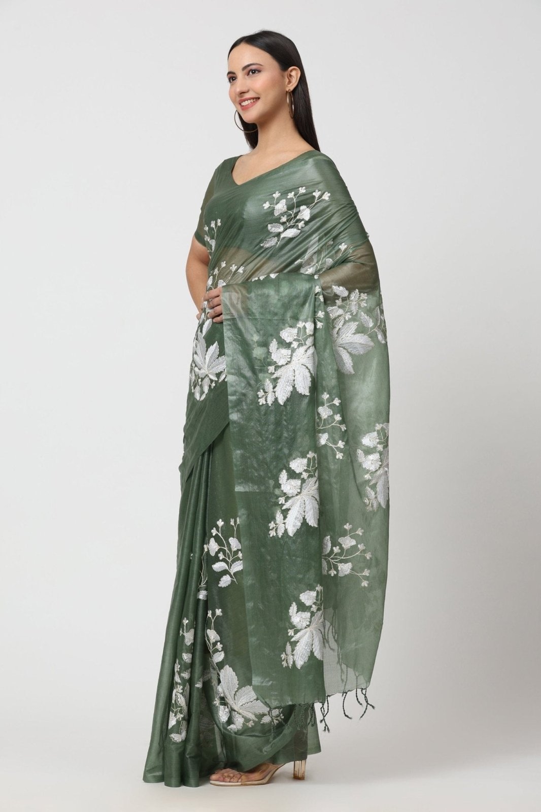 AQUA LEAF | Organza Kota Embroidery | Indidha Saree