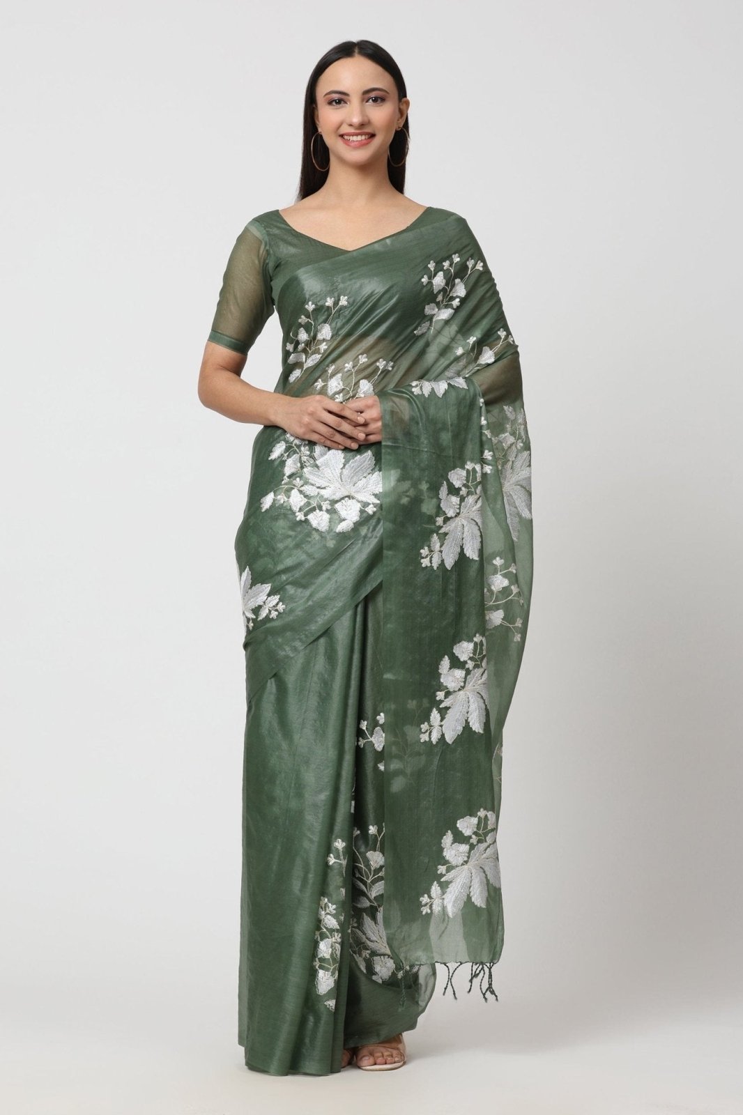 AQUA LEAF | Organza Kota Embroidery | Indidha Saree