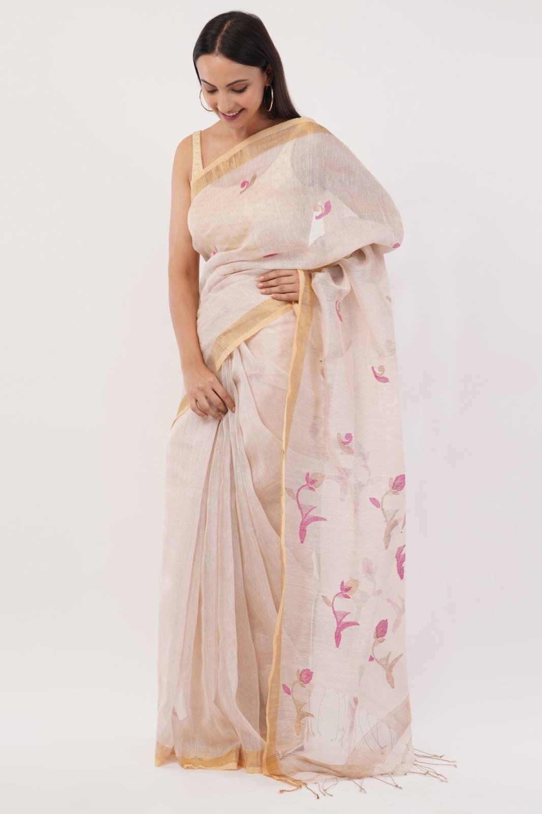 BLUSH BLOSSOM | Linen Tissue | Indidha Saree