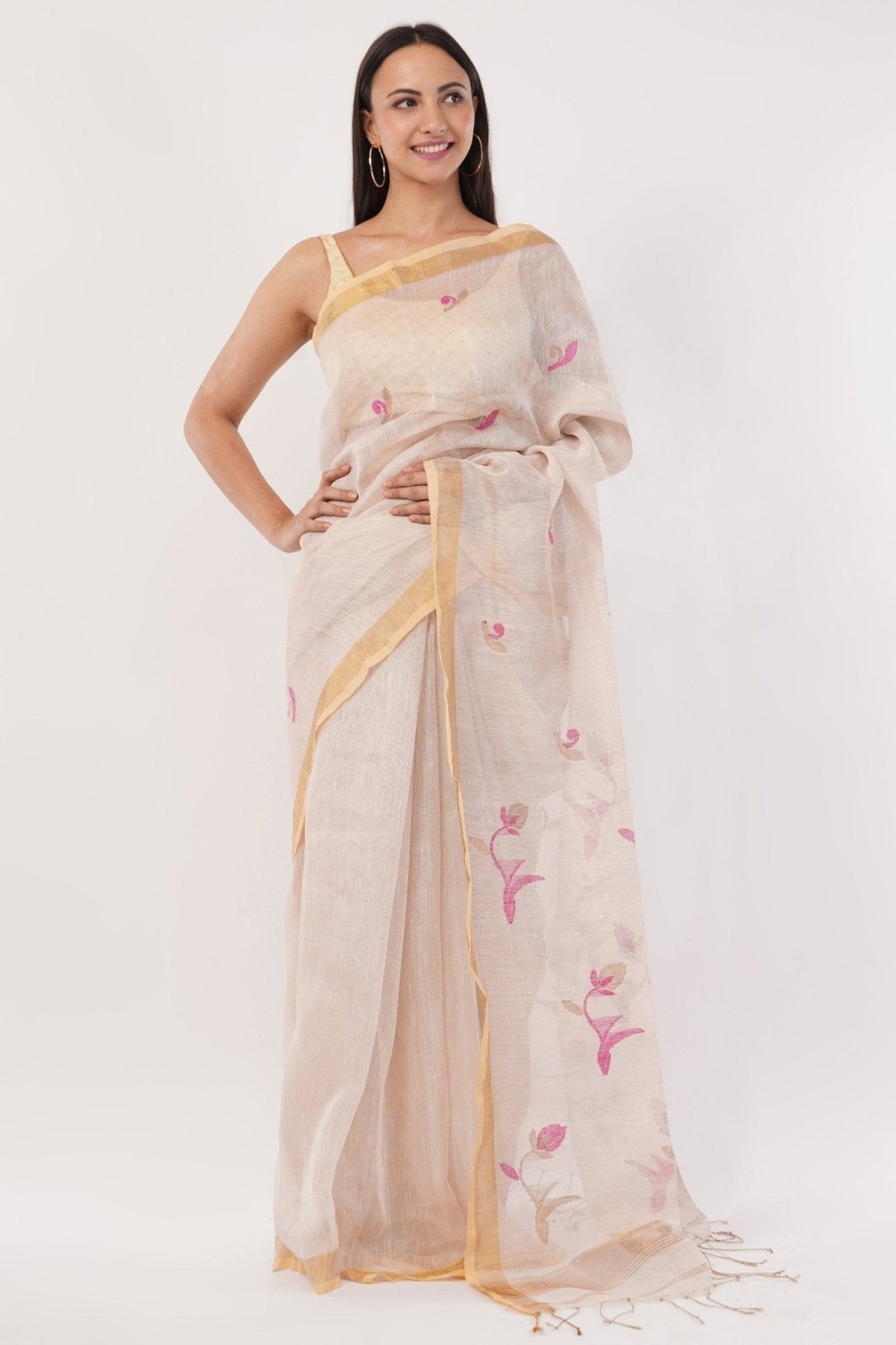 BLUSH BLOSSOM | Linen Tissue | Indidha Saree