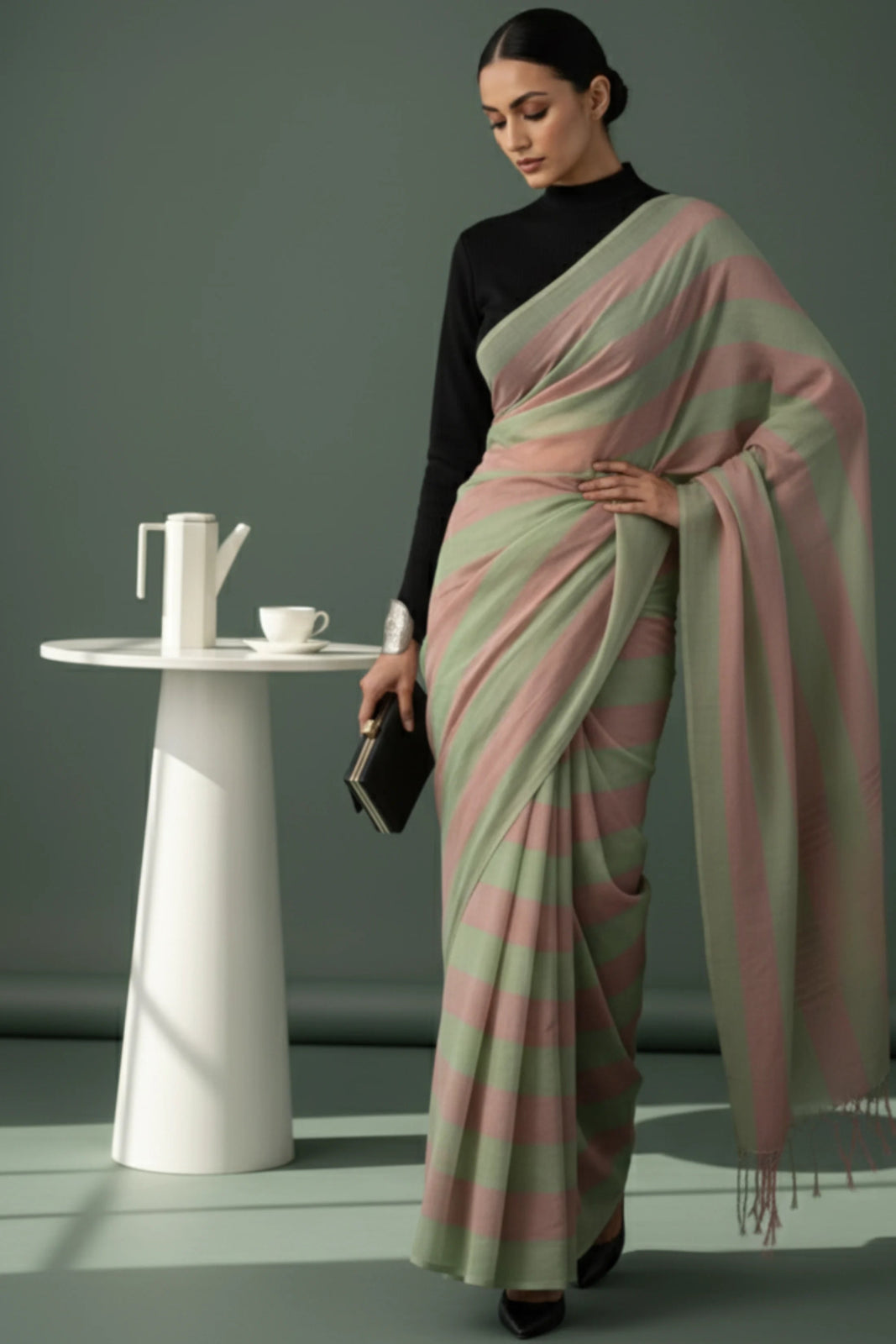 Blush Sage | Mul Cotton | Indidha Saree