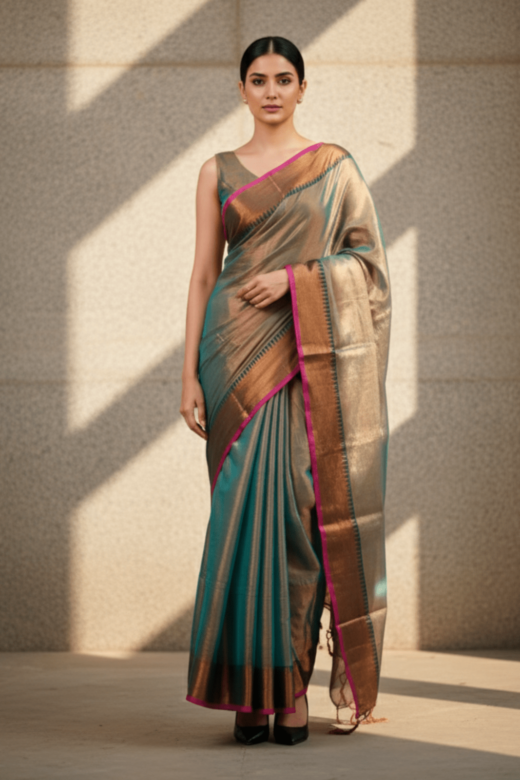 Bronze Bloom | Tissue Cotton | Indidha Saree