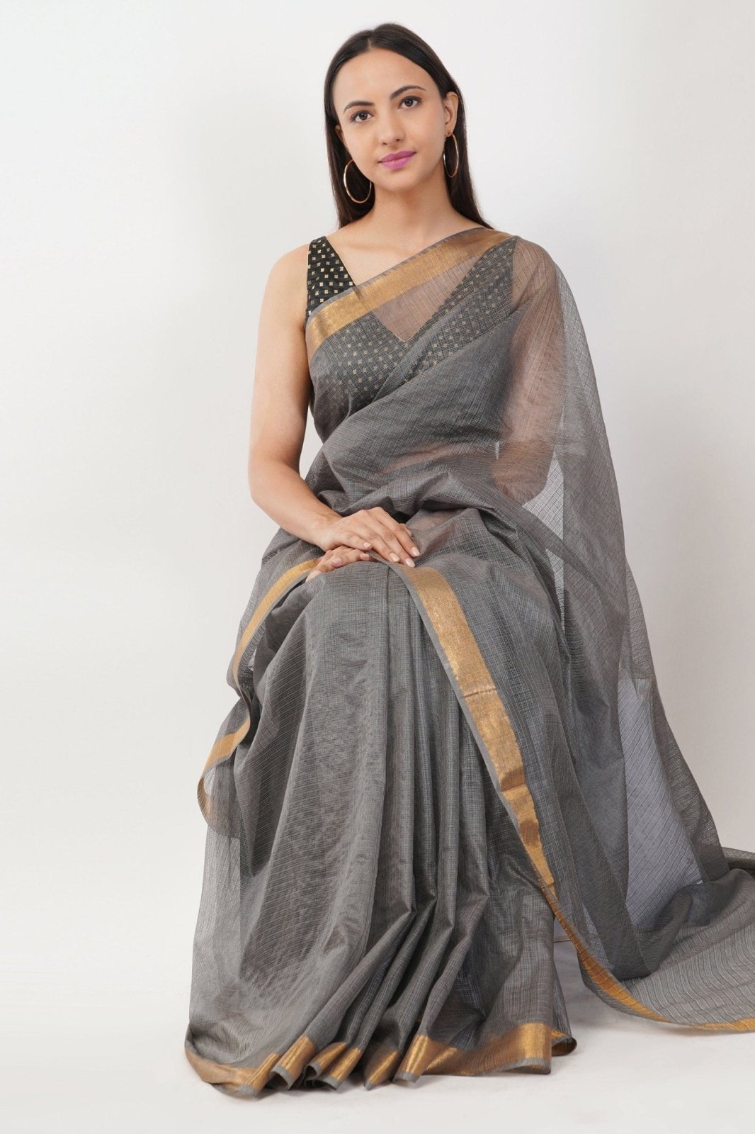 CHARCOAL ASH | Kota Doria | Indidha Saree