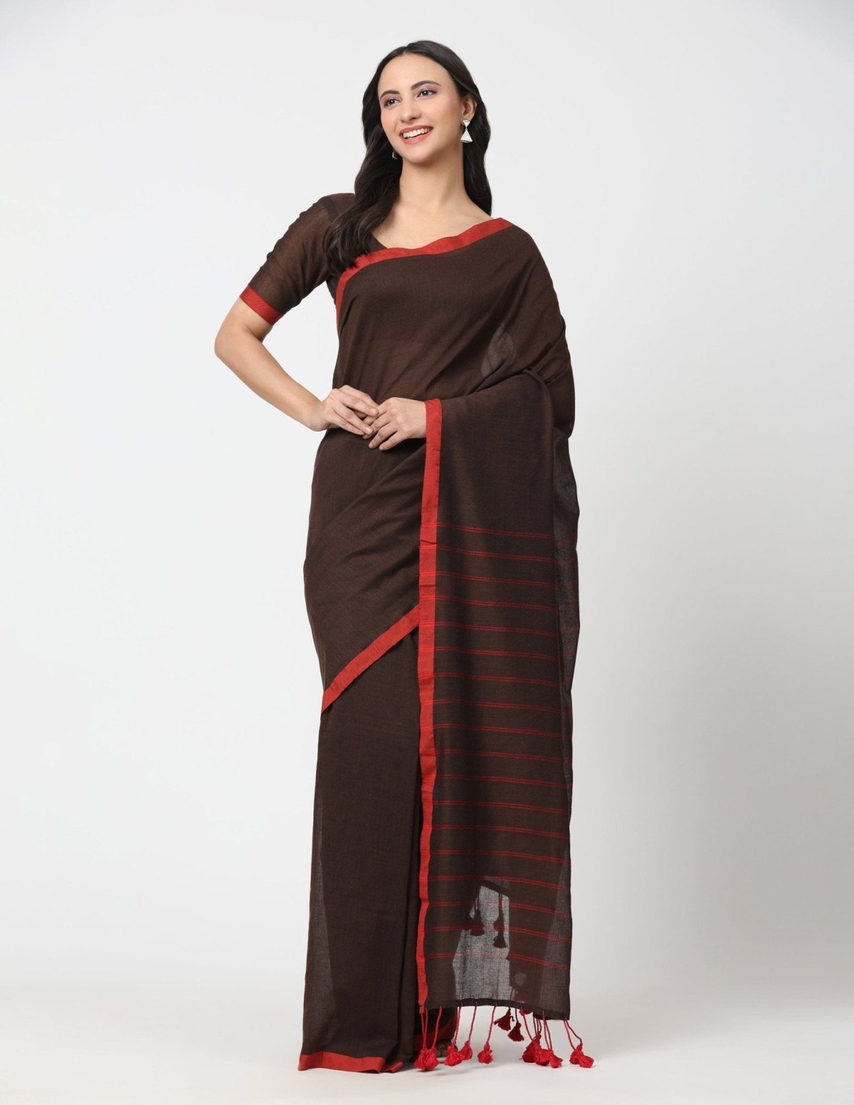CRIMSON BROWN | Cotton | Indidha Saree