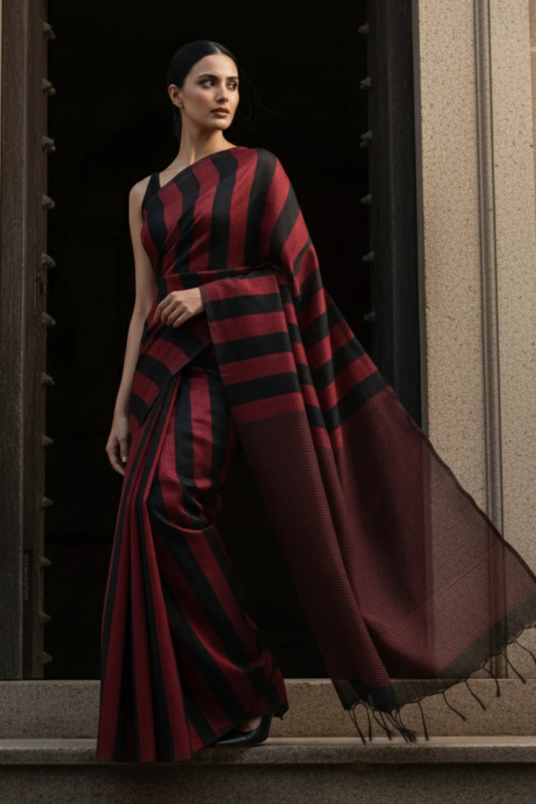 CRIMSON STRIPES | Cotton | Indidha Saree