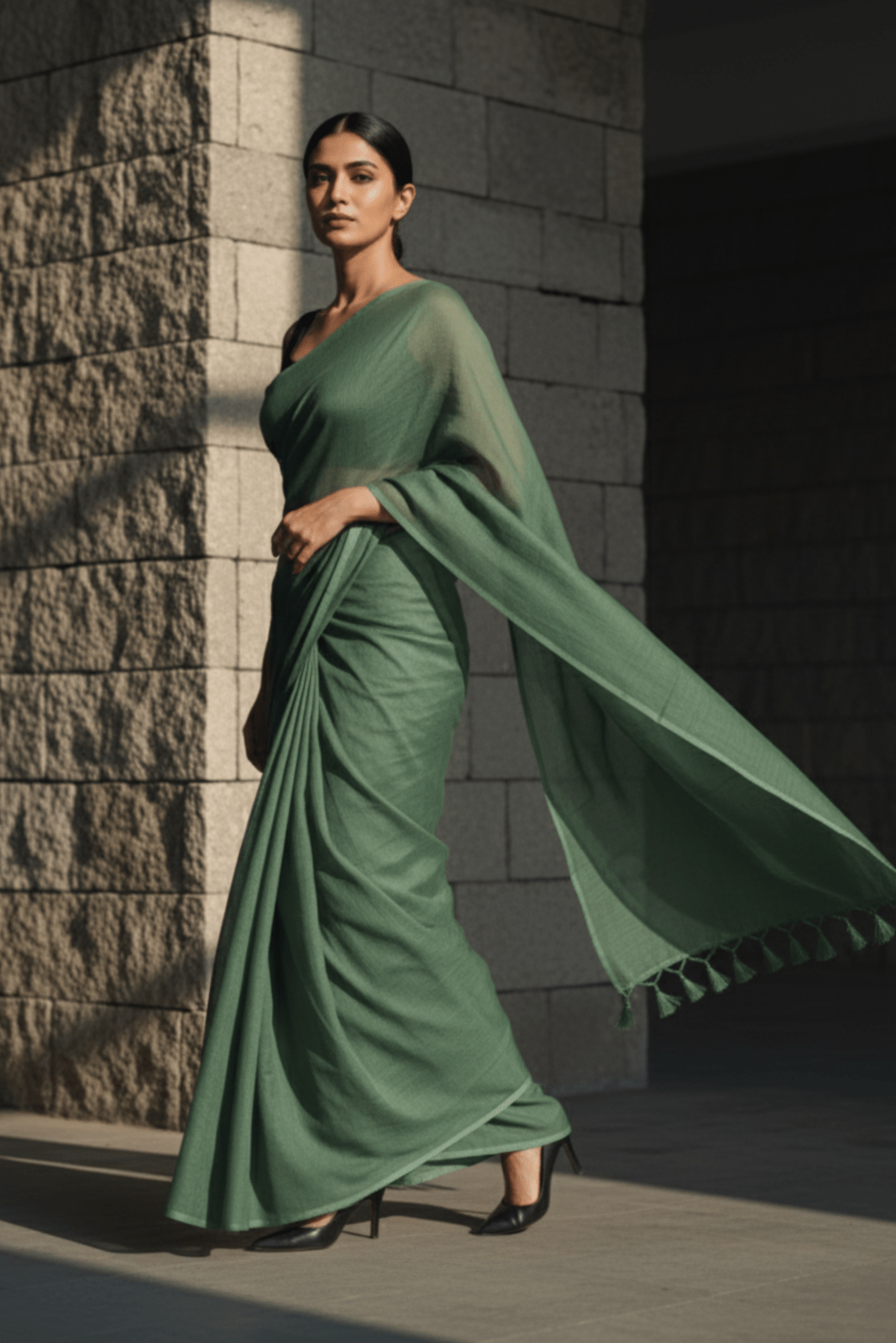 Dark Grace | Handloom Mul Cotton | Indidha Saree