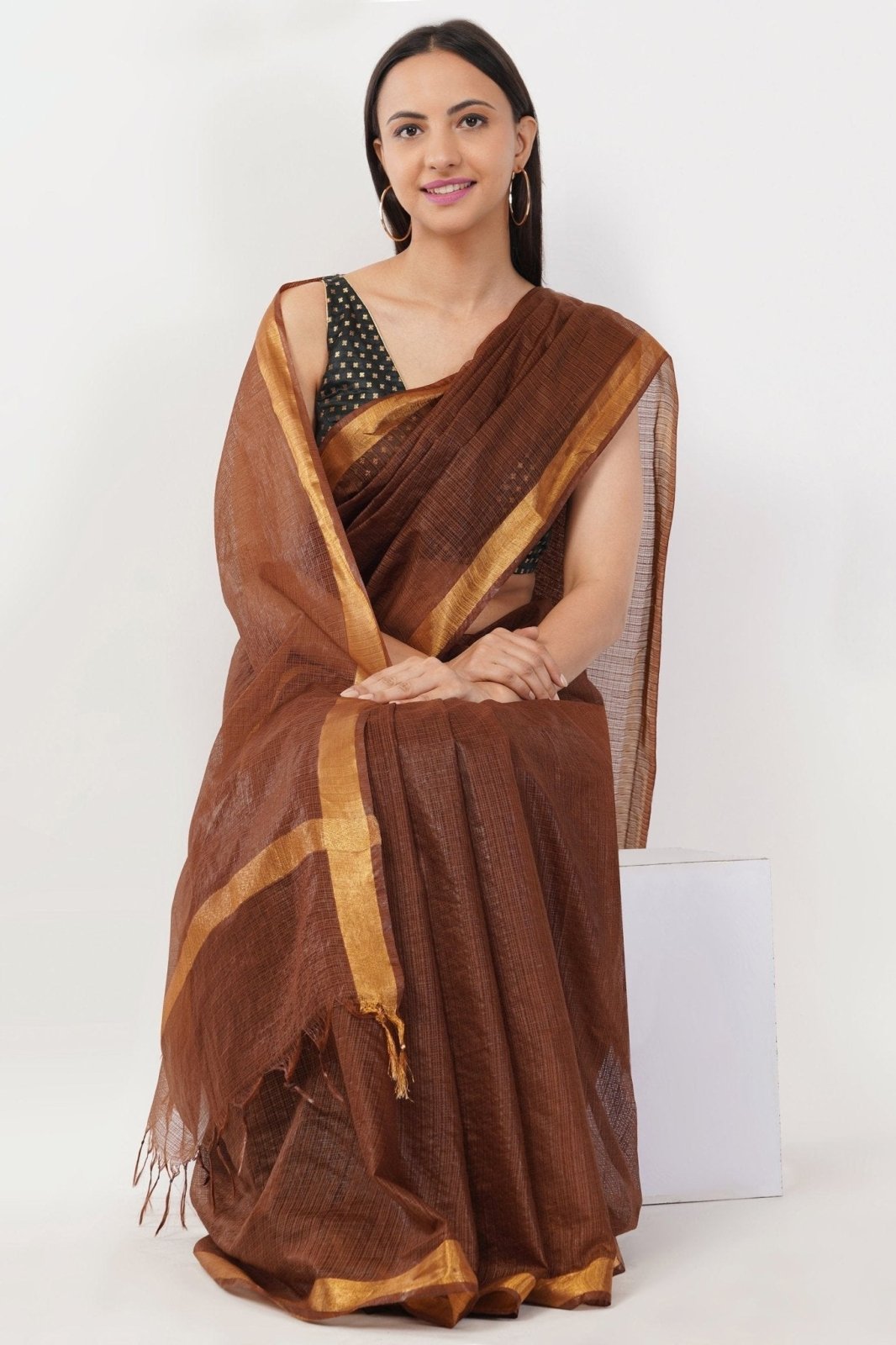 EARTHY BROWN | Kota Doria | Indidha Saree