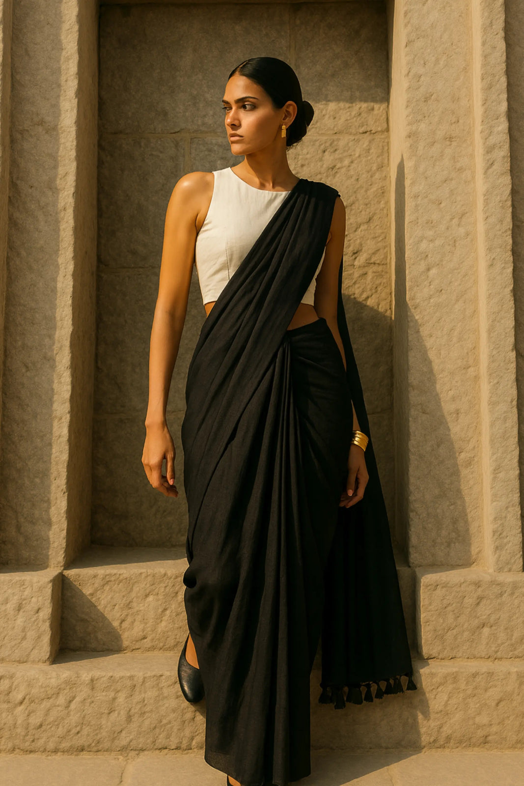 Ebon Drape | Mul Cotton | Indidha Saree