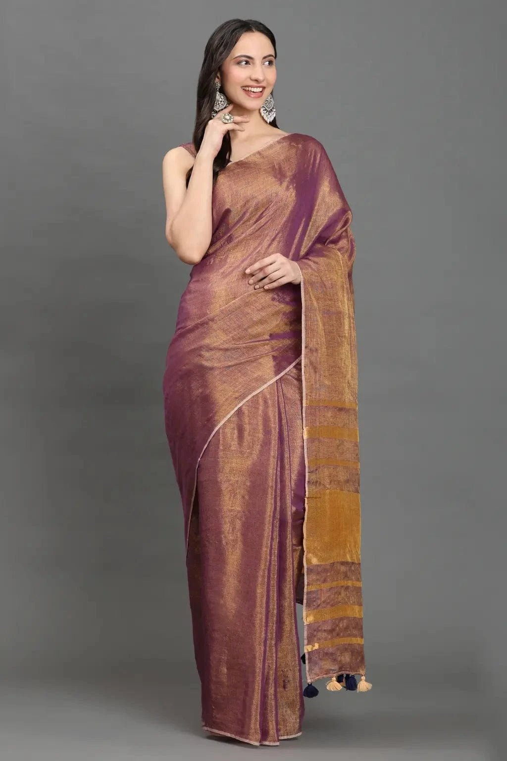 GOLDEN GARNET | Linen Tissue | Indidha Saree