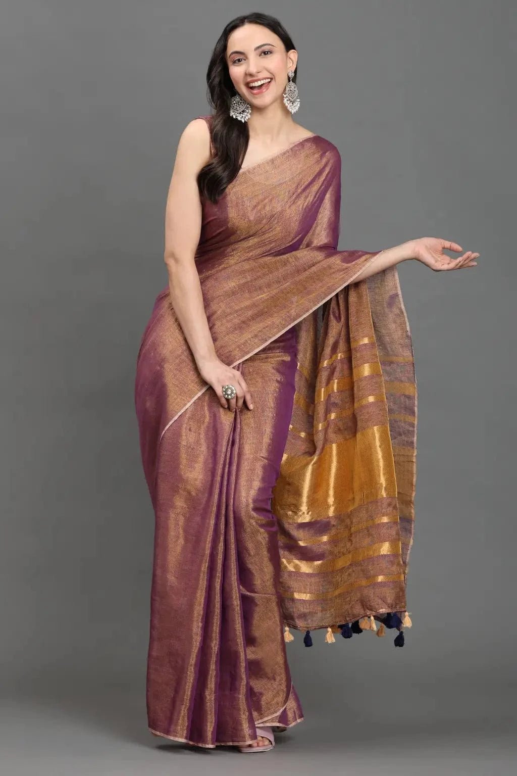 GOLDEN GARNET | Linen Tissue | Indidha Saree