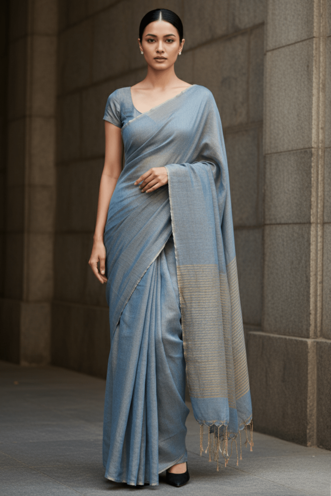 HEAVENLY BLUE | Handloom Linen Tissue | Indidha Saree