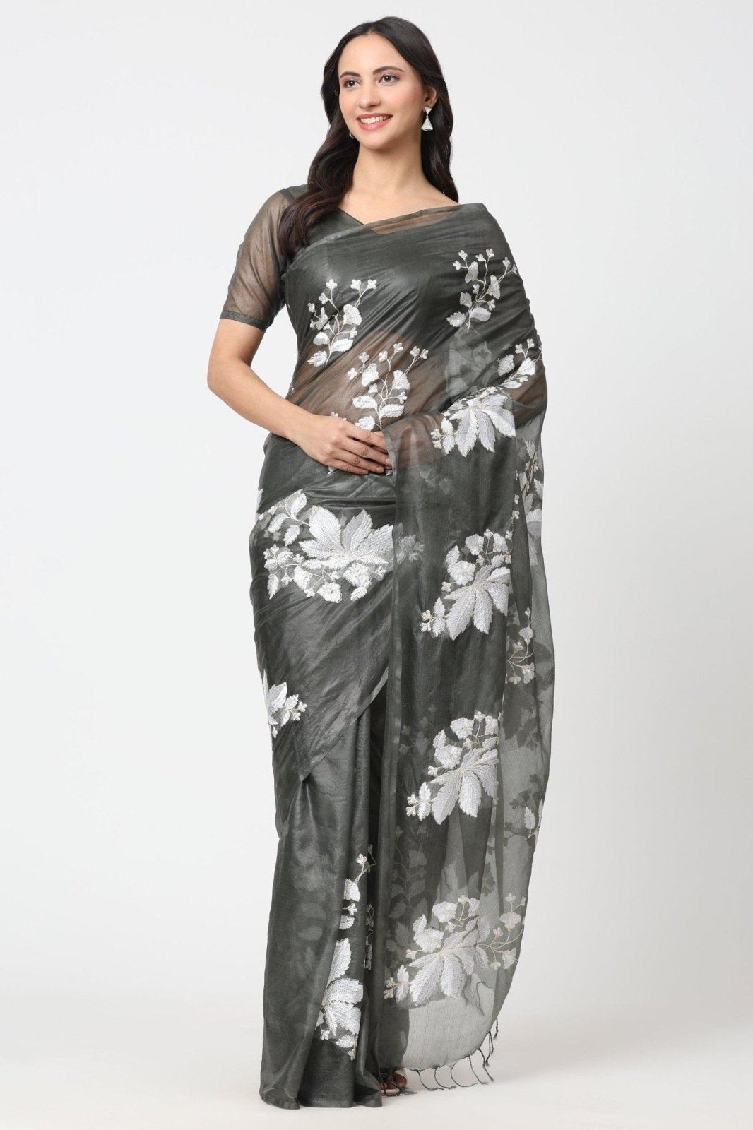 LEAF LUSTER | Organza Kota Embroidery | Indidha Saree