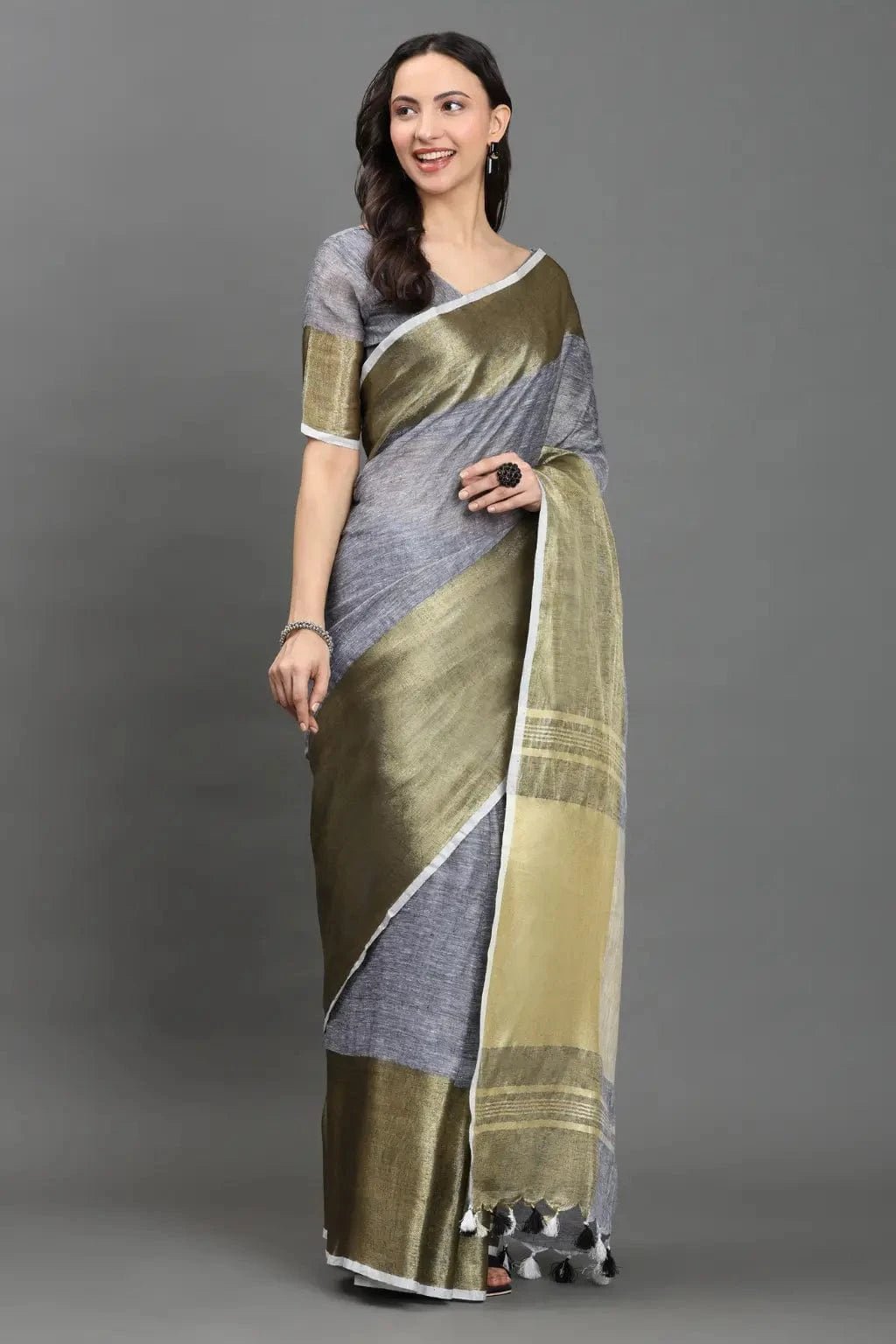 MOONLIT OLIVE | Linen | Indidha Saree