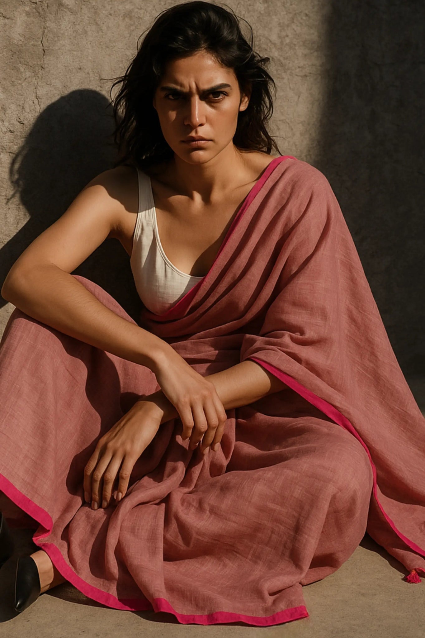 Muted Cherry | Handloom Mul Cotton | Indidha Saree