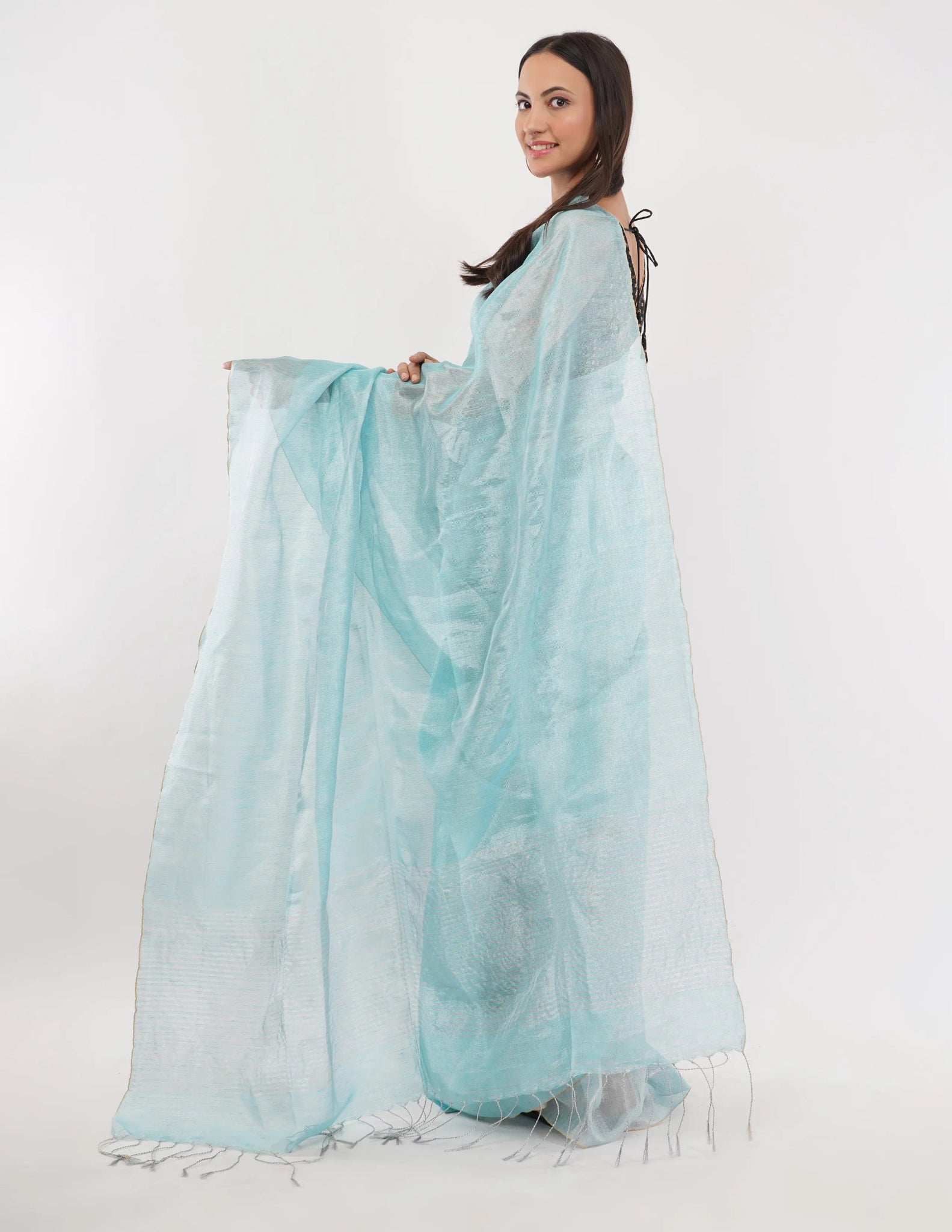 NEEL PARI | Handloom Linen Tissue | Indidha Saree