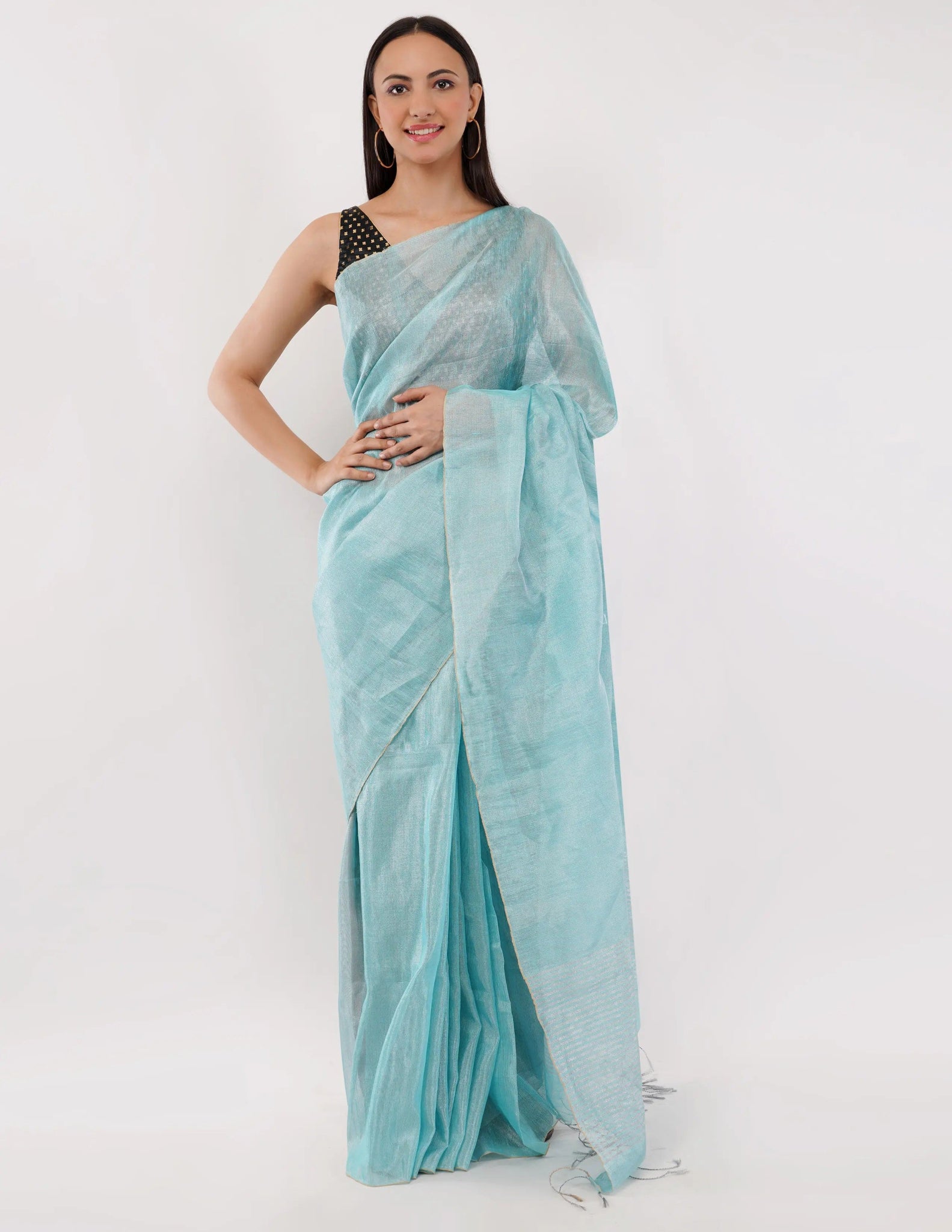 NEEL PARI | Handloom Linen Tissue | Indidha Saree