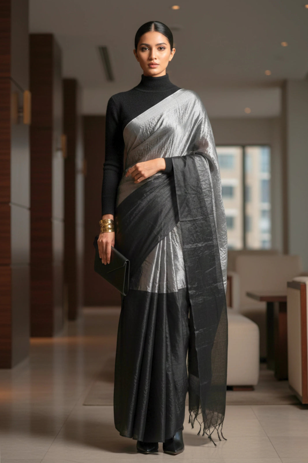 Noir Gleam | Tissue | Indidha Saree