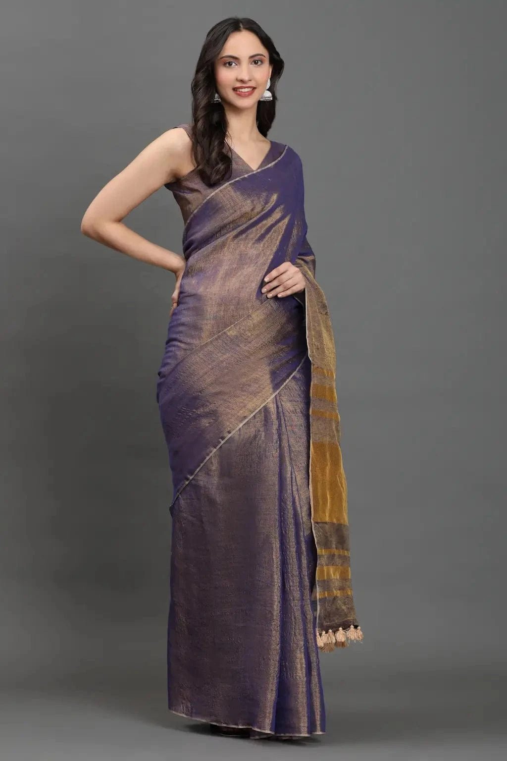 Noor-e-Neelam | Linen Tissue | Indidha Saree
