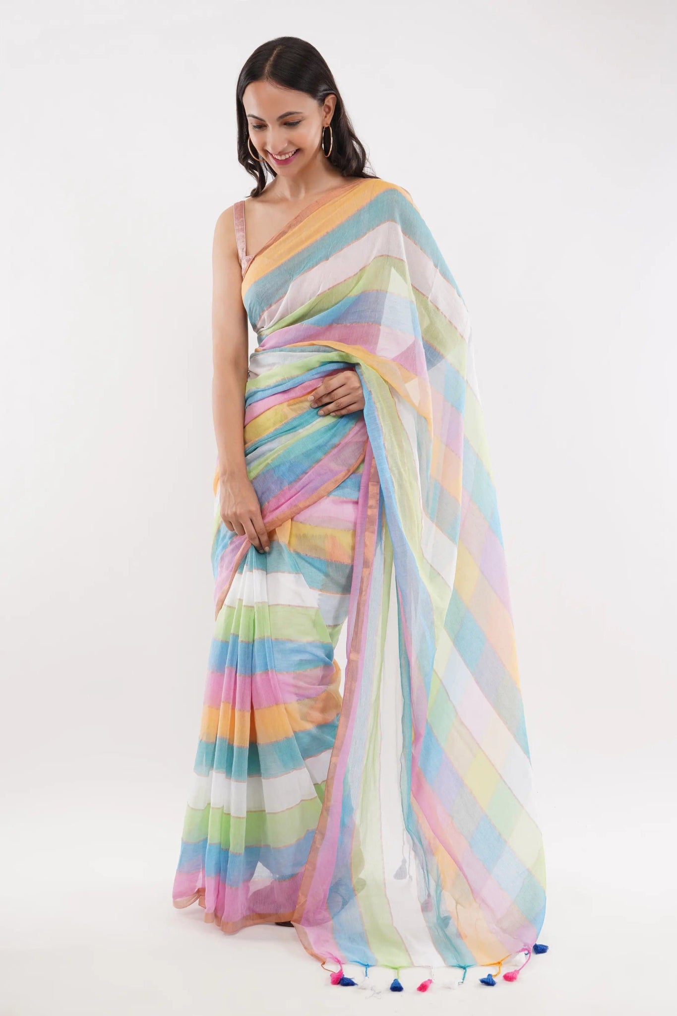 PASTEL RAINBOW | Mul Cotton | Indidha Saree