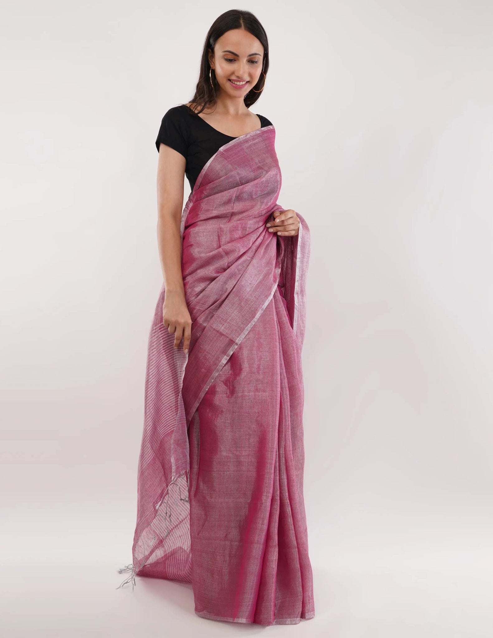 ROSY | Handloom Linen Tissue | Indidha Saree