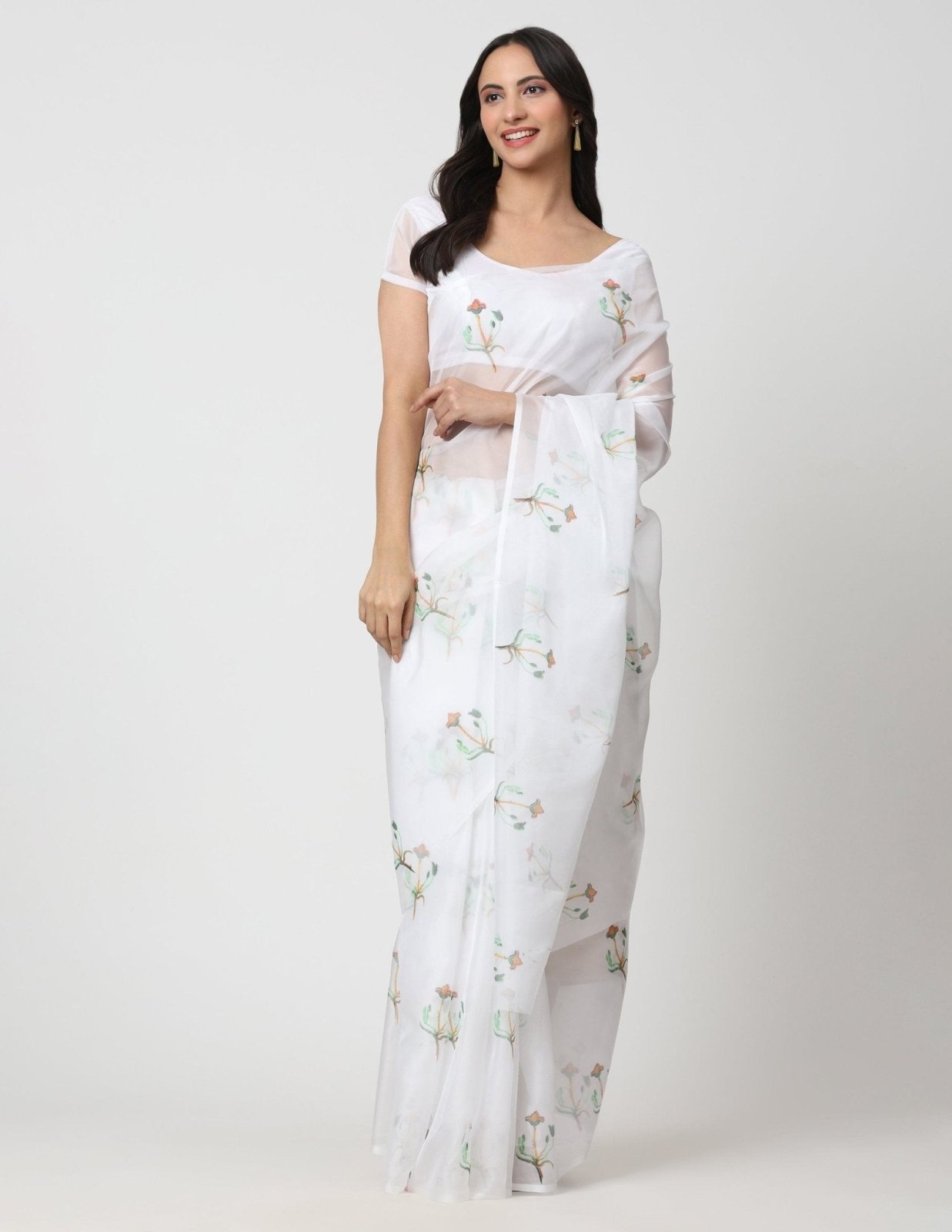 BLOOM IN WHITE SKY  | Organza | Indidha Saree
