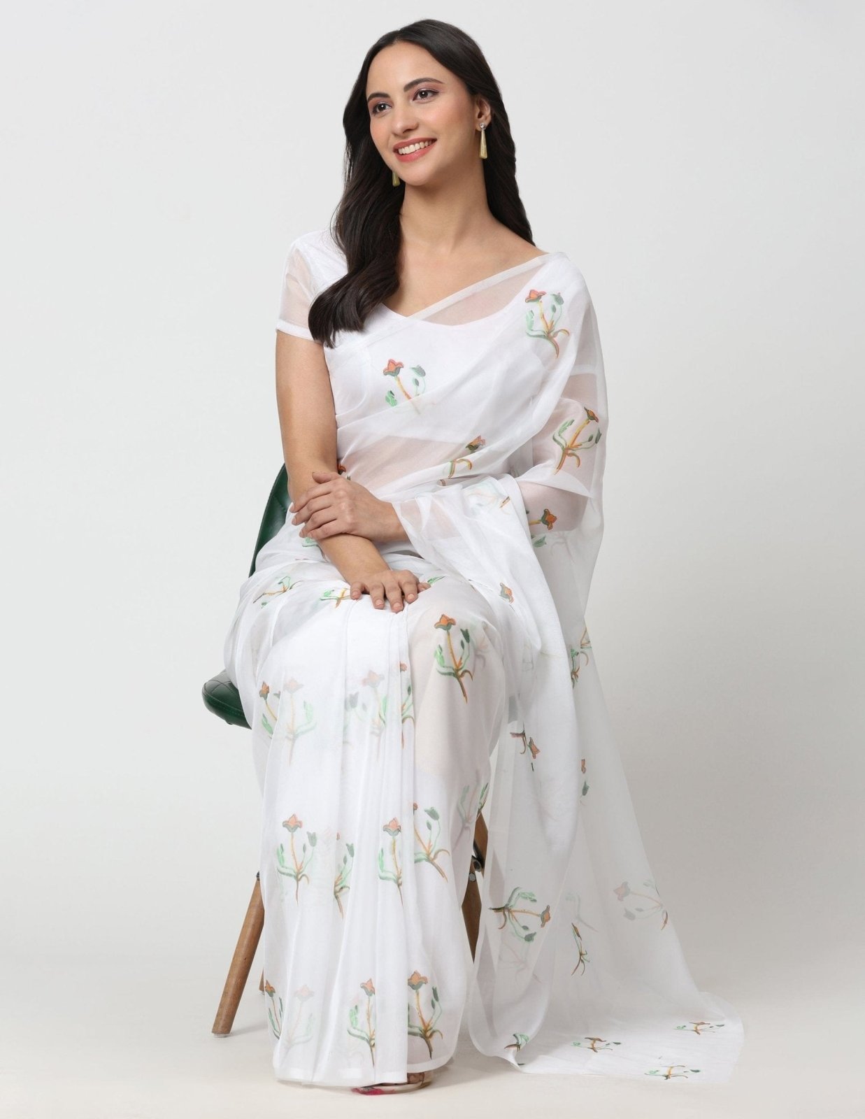 BLOOM IN WHITE SKY  | Organza | Indidha Saree