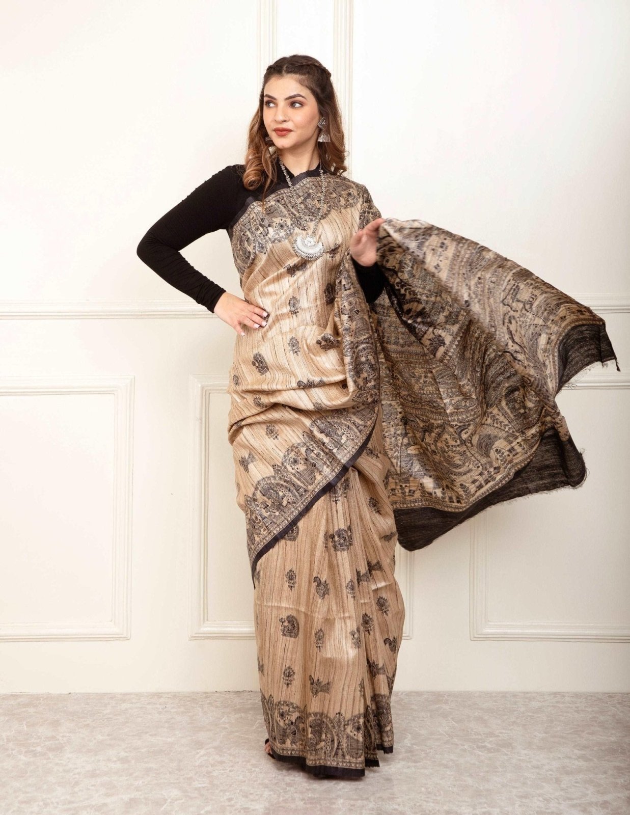 DEMEANOR | Tussar Silk | Madhubani Print | Indidha Saree