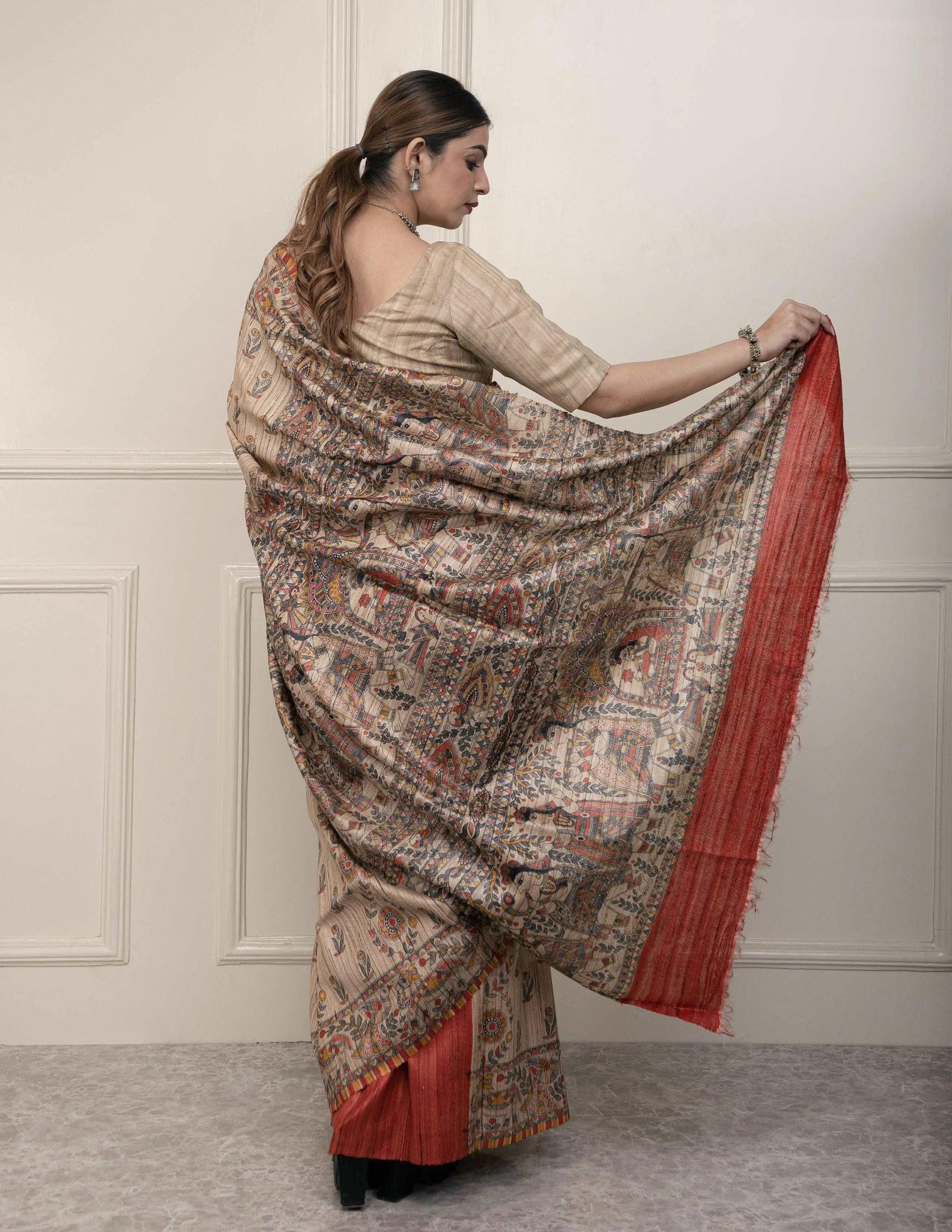 ELEGANCE | Tussar Silk | Madhubani Print | Indidha Saree
