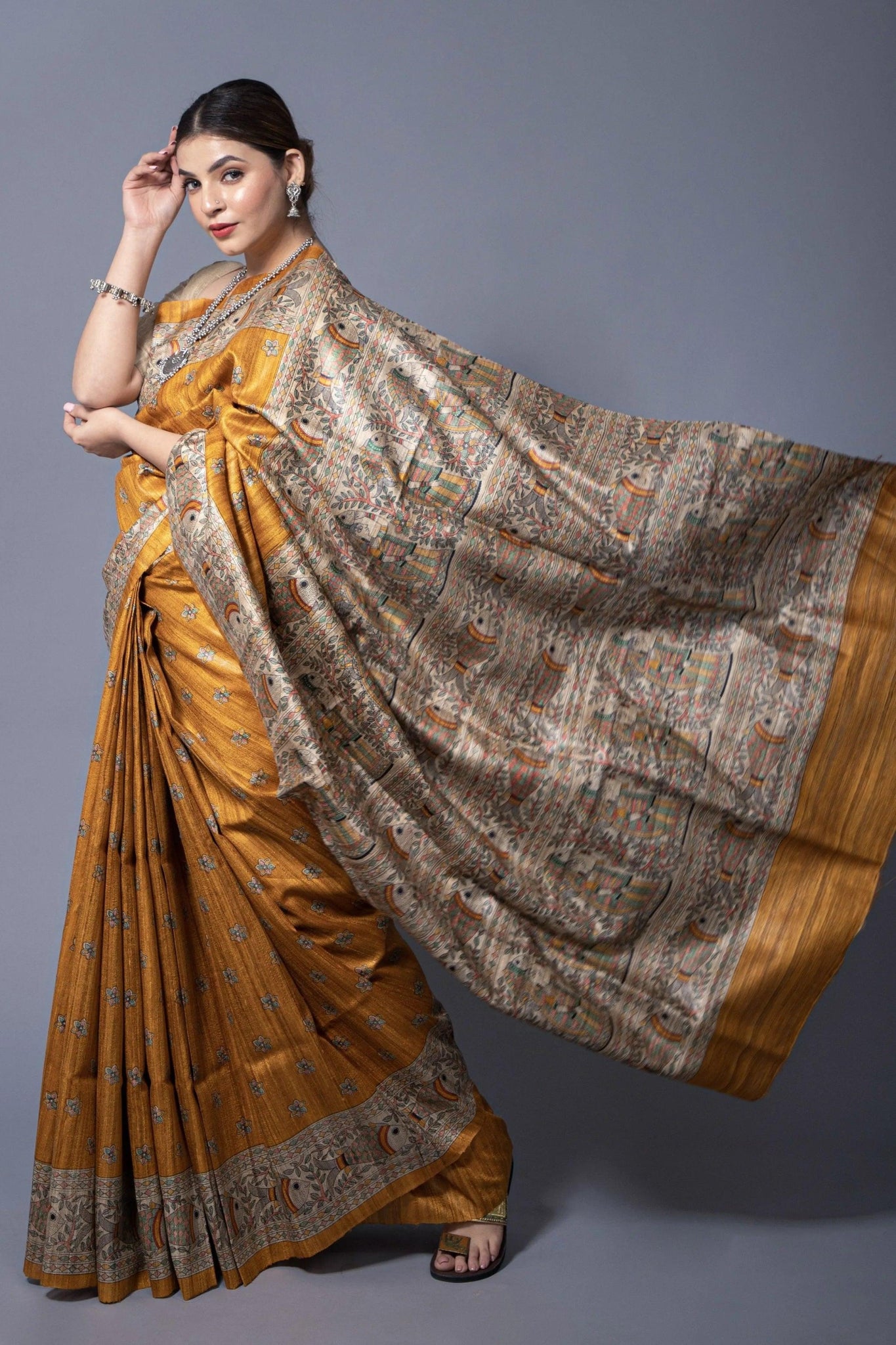 MUSTRY MUSK | Tussar Silk | Madhubani Print| Indidha Saree