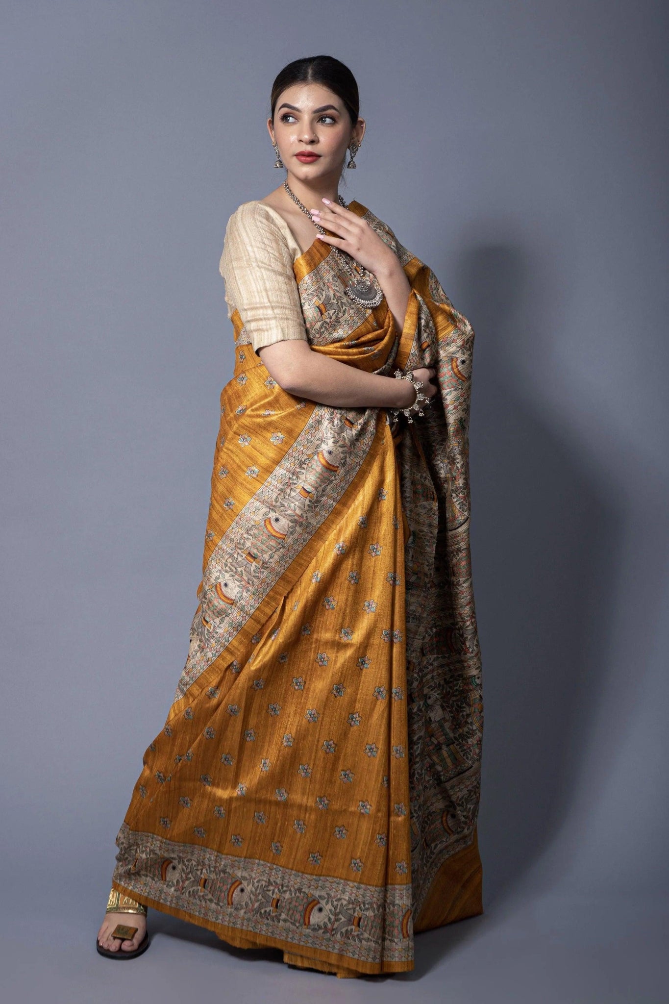 MUSTRY MUSK | Tussar Silk | Madhubani Print| Indidha Saree
