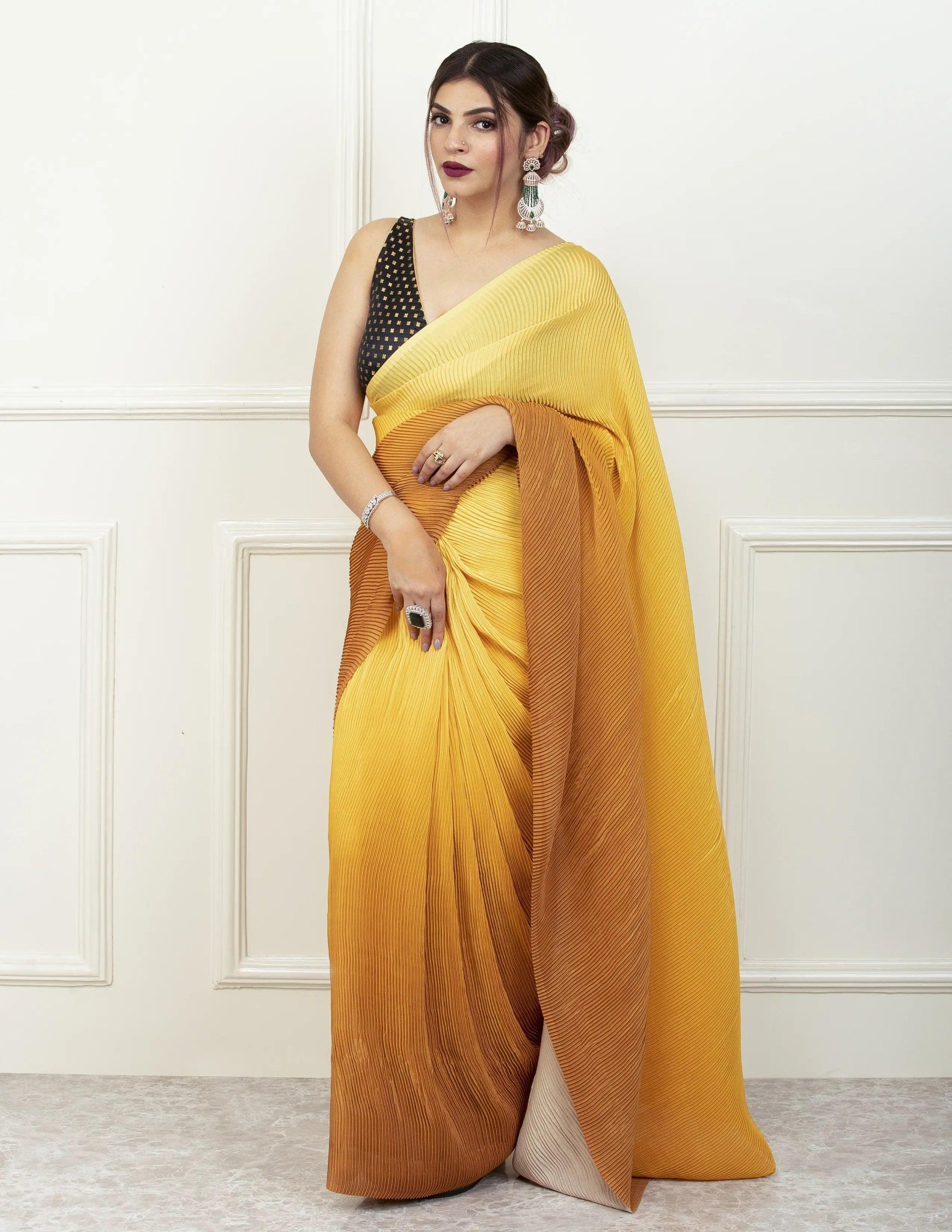 YELLOW HUE | Wrinkle Satin  | Indidha Saree