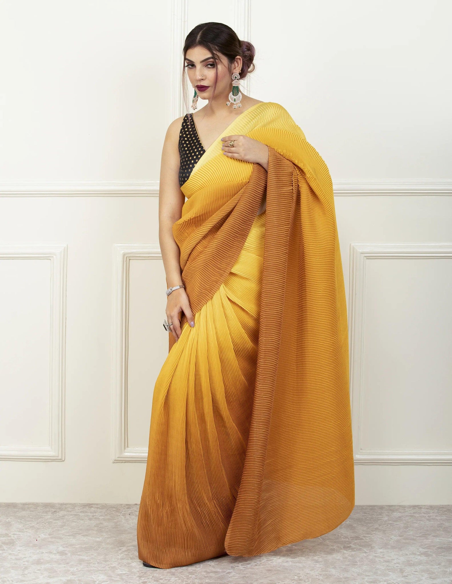 YELLOW HUE | Wrinkle Satin  | Indidha Saree