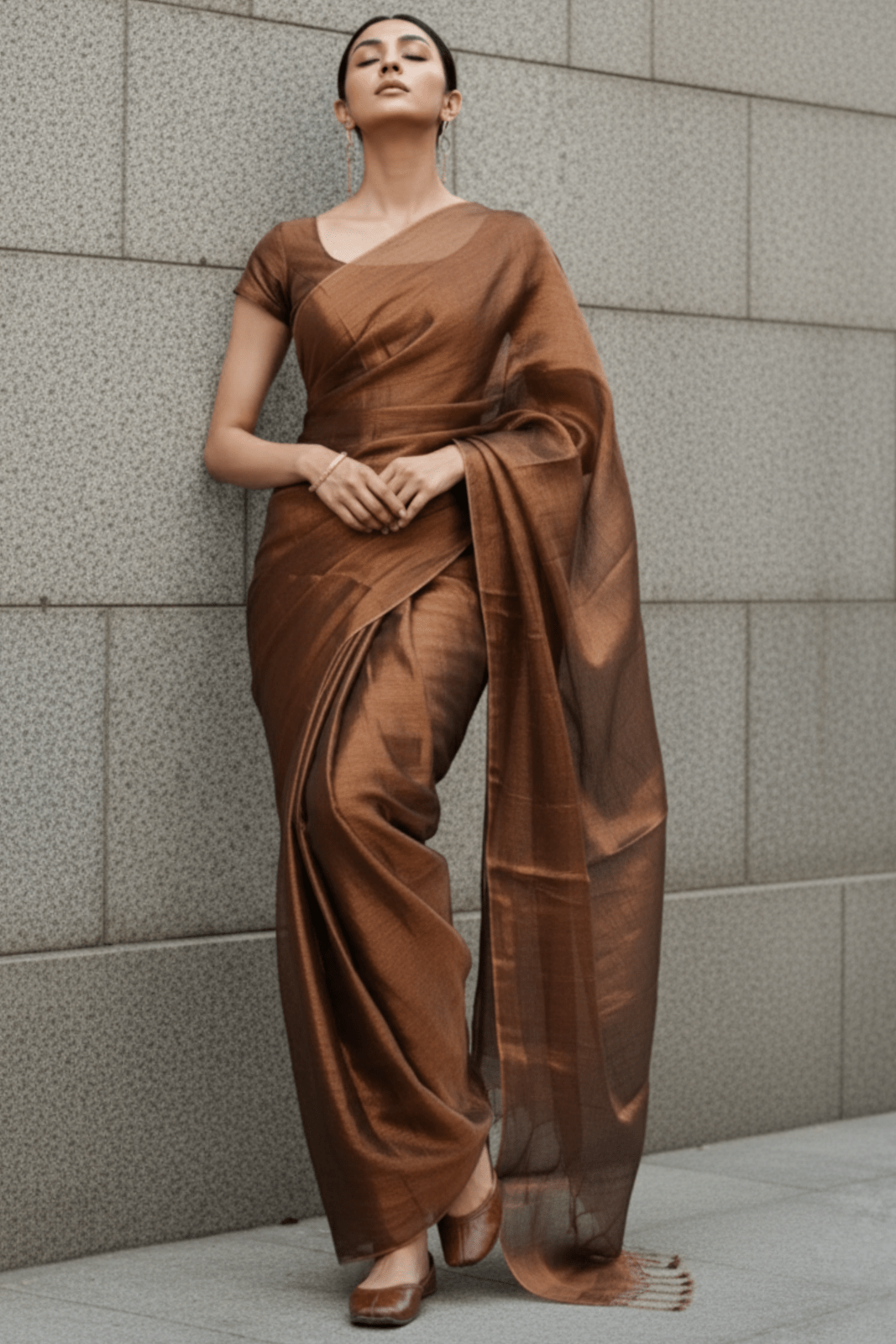 SHIMMERING BRONZE | Handloom Tissue | Indidha Saree
