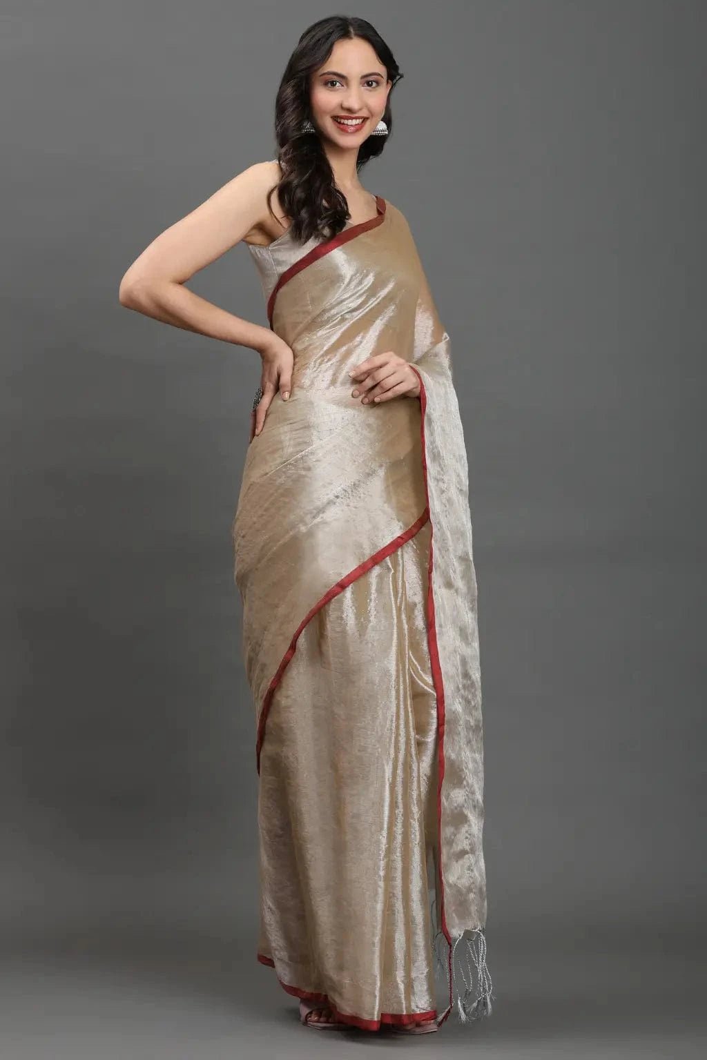 SHIMMERING RED LINE | Handloom Tissue | Indidha Saree