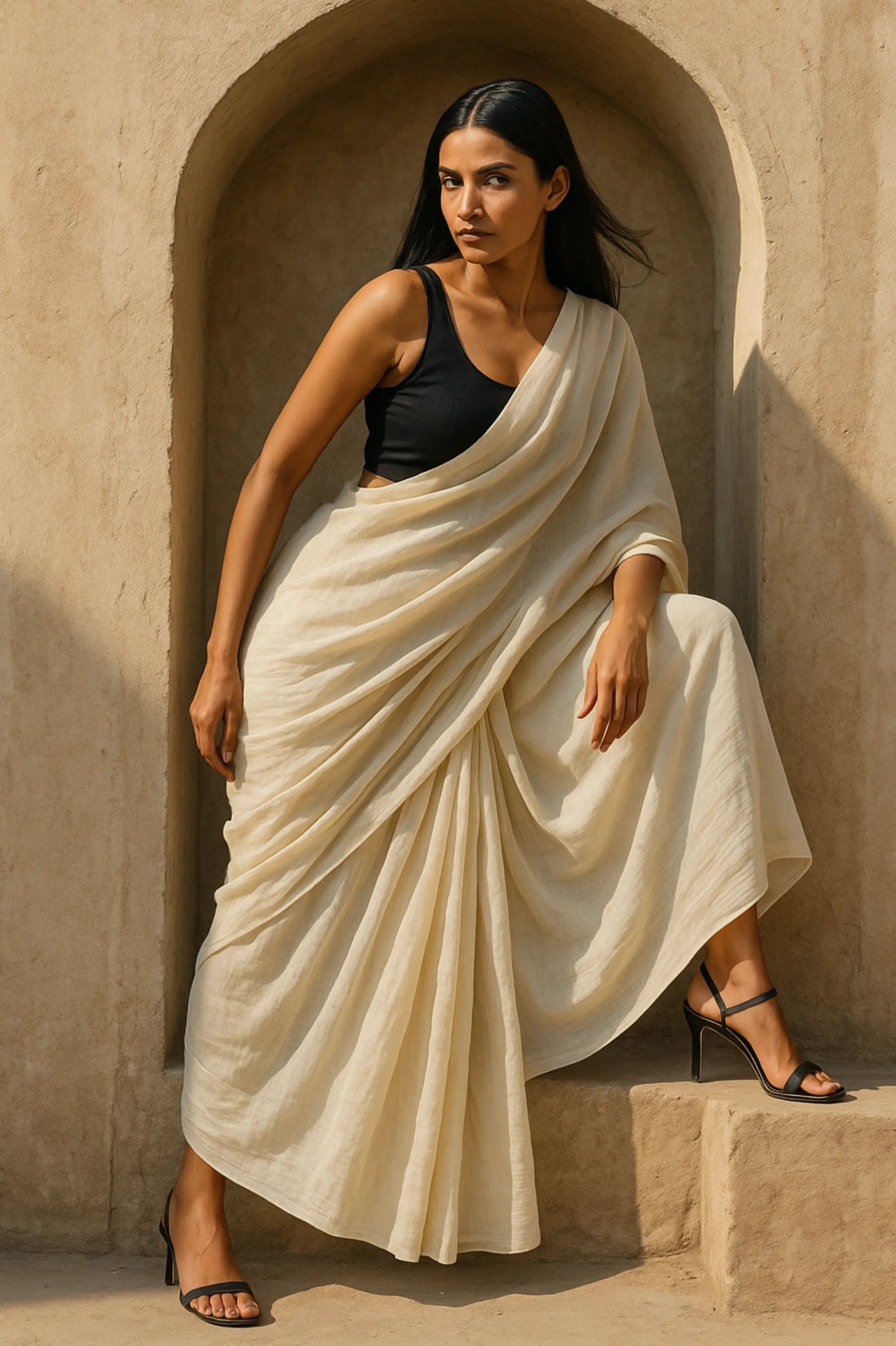 Soft Silence | Handloom Mul Cotton | Indidha Saree