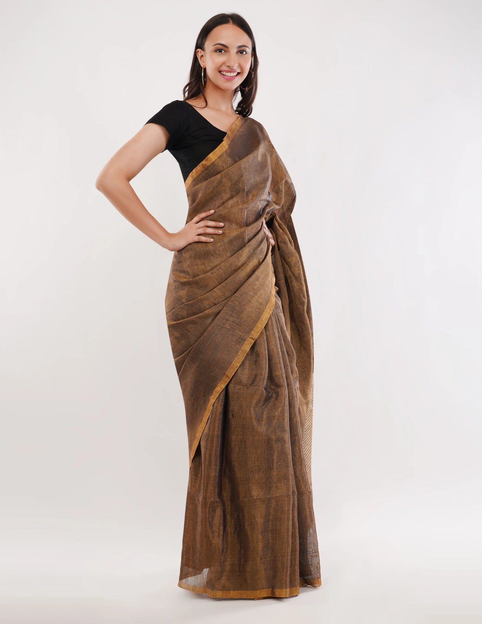 TRUCE SLATE | Handloom Linen Tissue | Indidha Saree