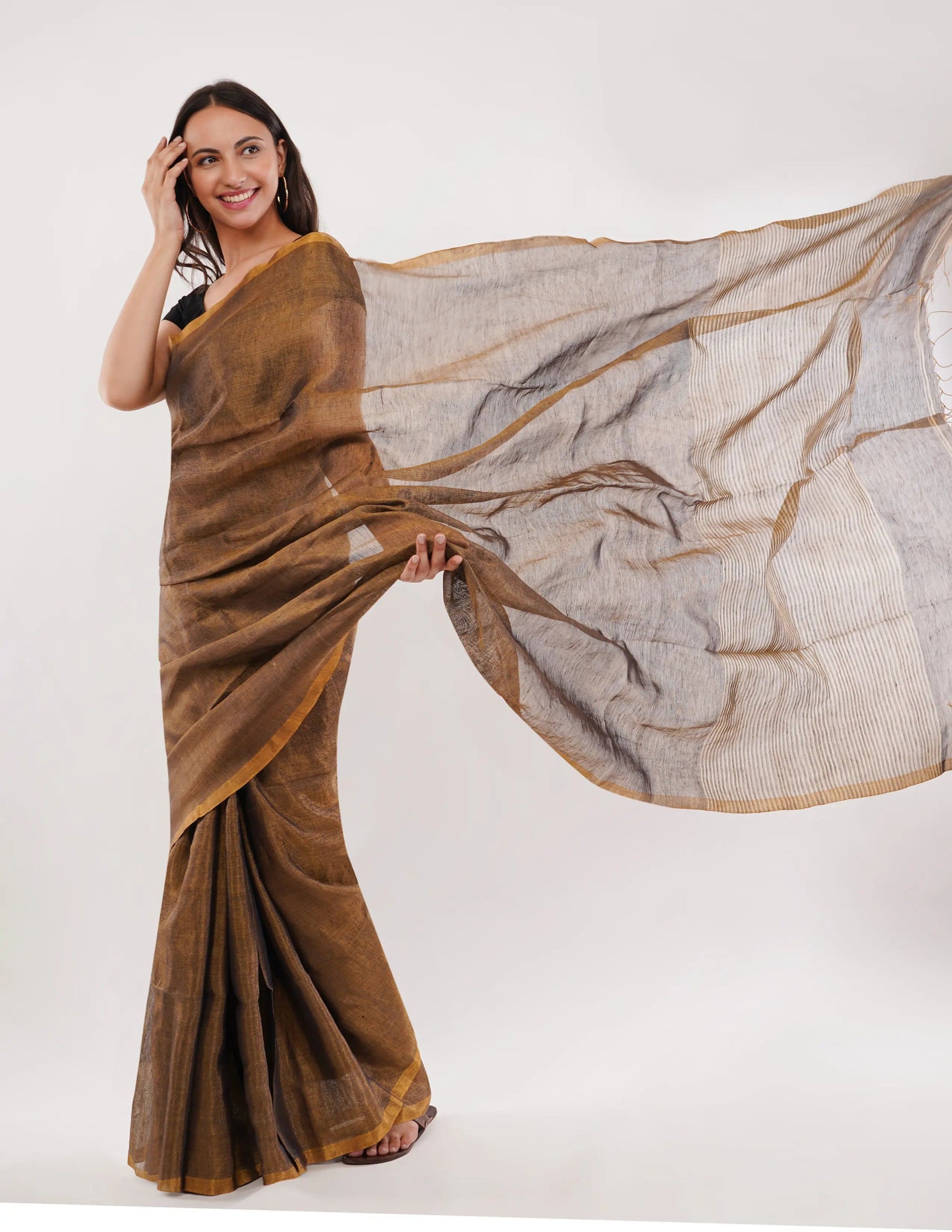 TRUCE SLATE | Handloom Linen Tissue | Indidha Saree