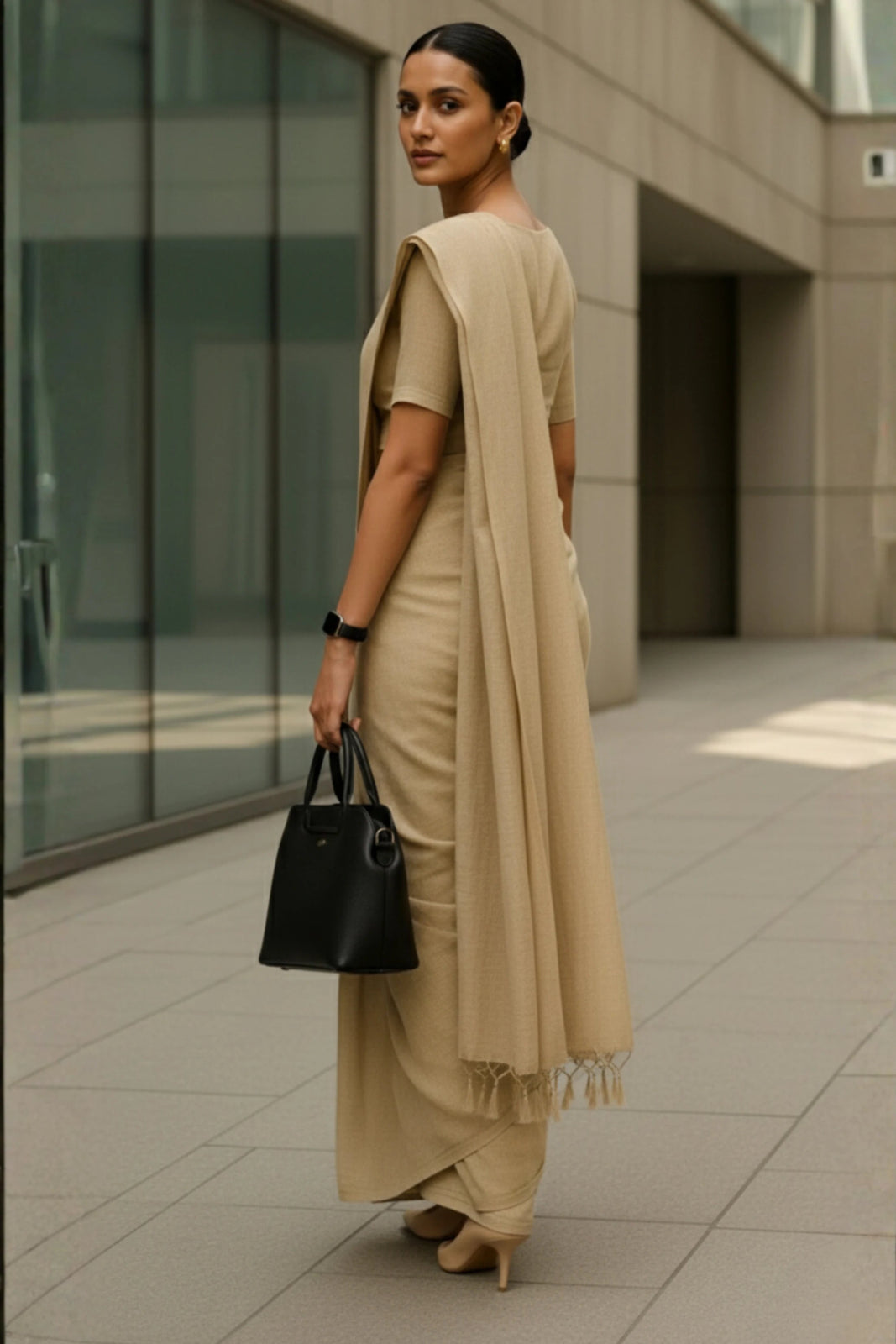 Urban Sand | Textured Cotton | Indidha Saree