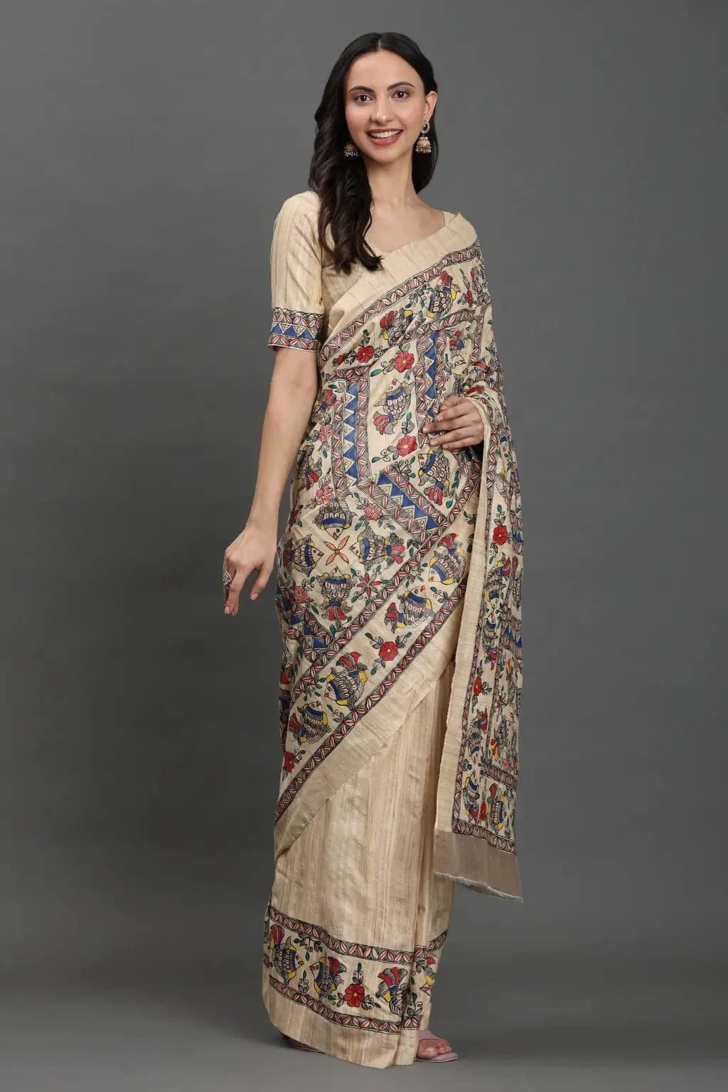 Vivid Heritage | Hand-painted Tussar Silk | Indidha Saree