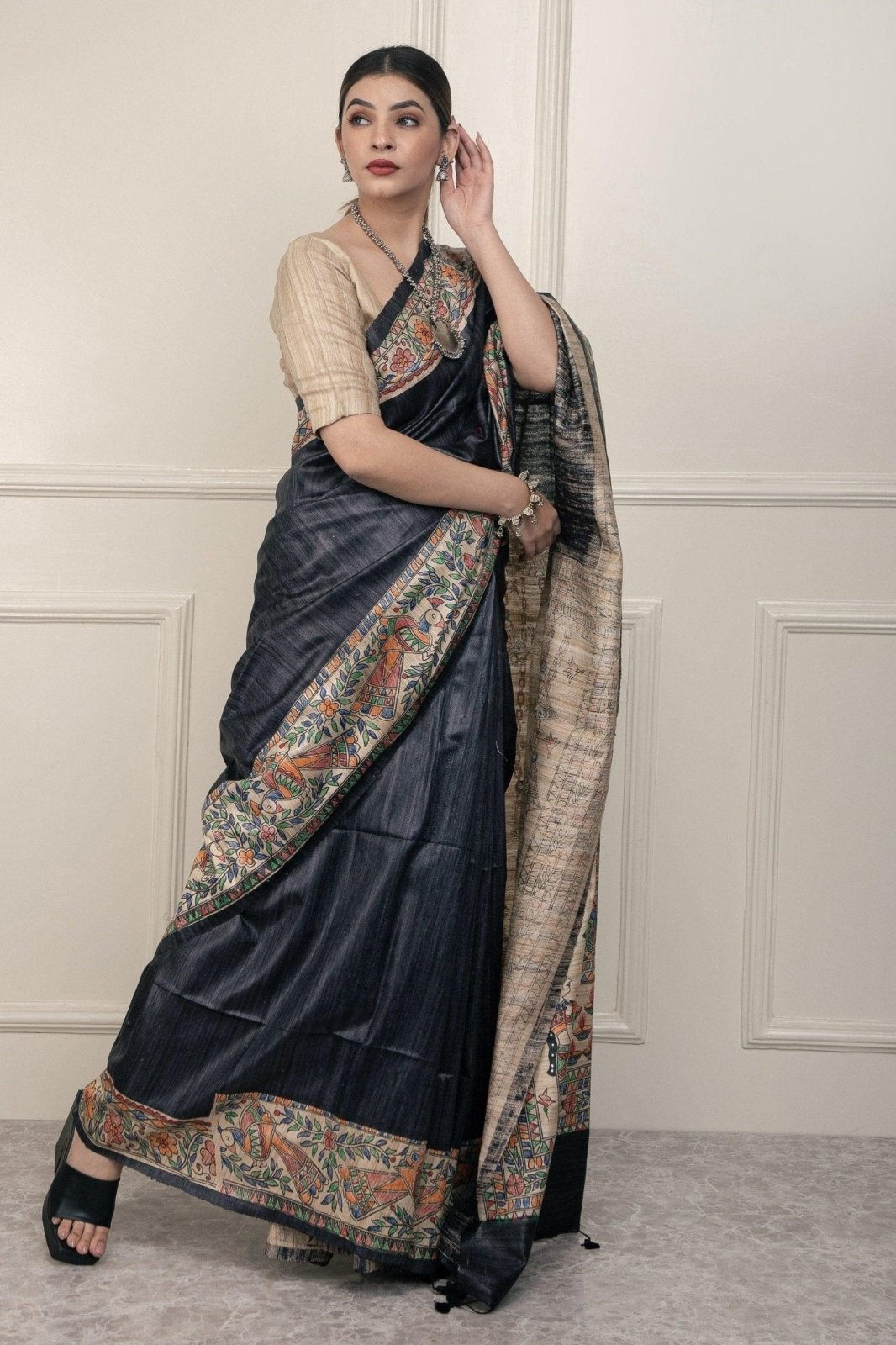 INDRANI | Hand-painted Tussar Silk | Madhubani Print | Indidha Saree
