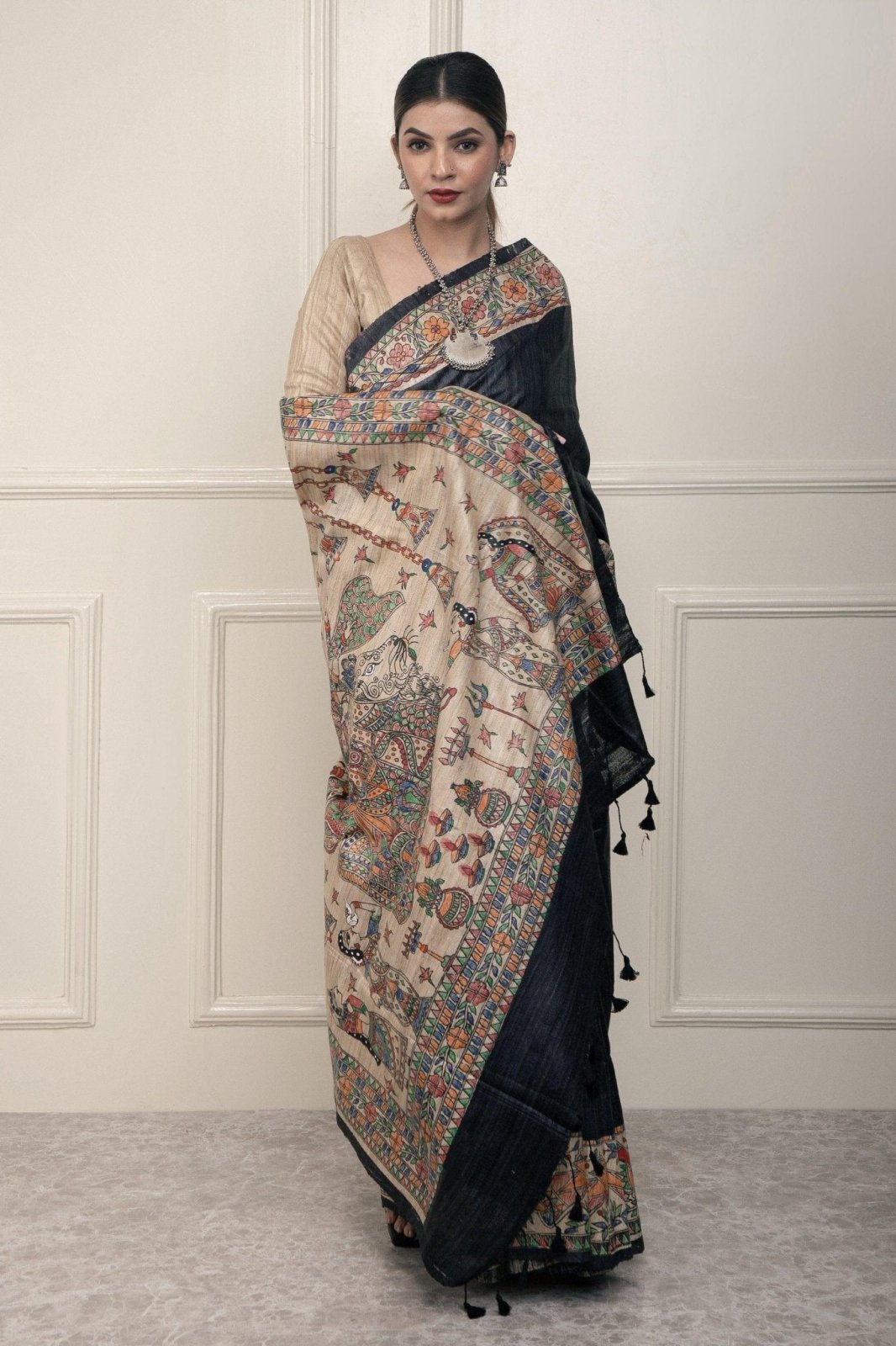 INDRANI | Hand-painted Tussar Silk | Madhubani Print | Indidha Saree