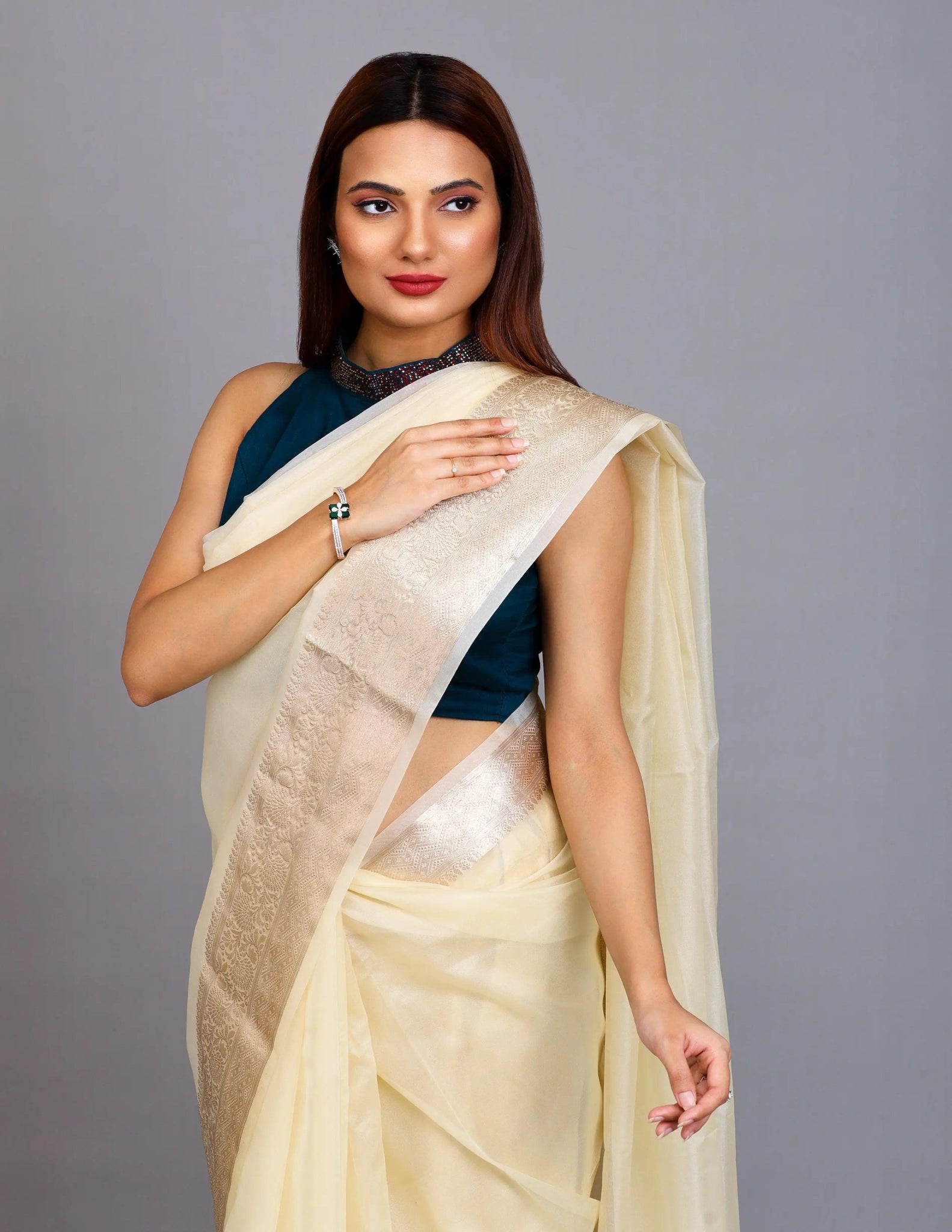 OPAL | Organza with Banarasi Border | Indidha Saree