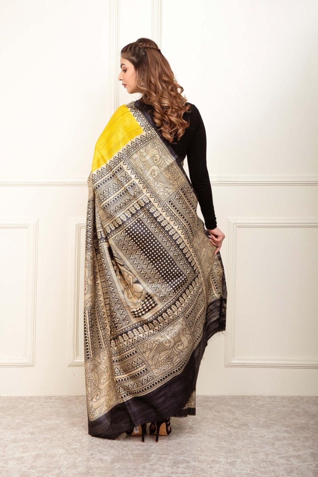 SHINING SERENDIPITY | Tussar Silk | Madhubani Print | Indidha Saree