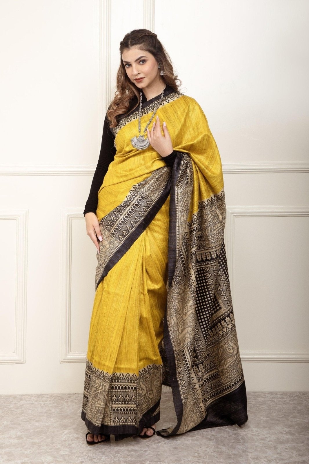 SHINING SERENDIPITY | Tussar Silk | Madhubani Print | Indidha Saree