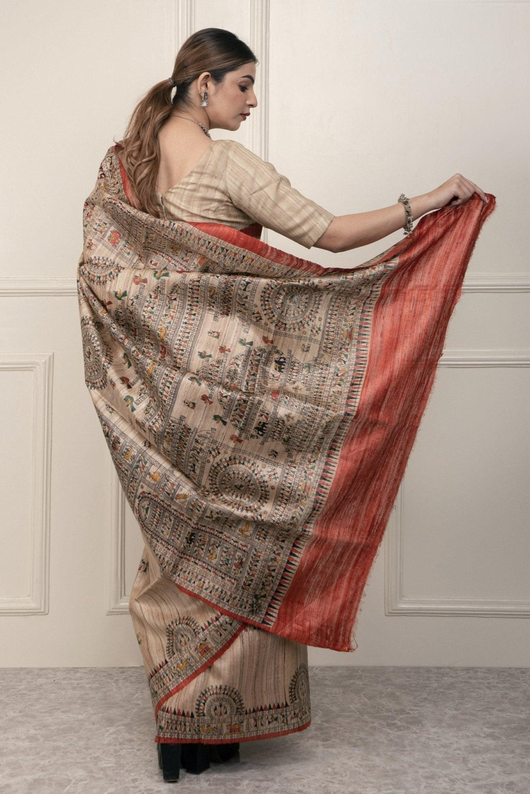 SILK TRIBE | Tussar Silk | Madhubani Print | Indidha Saree