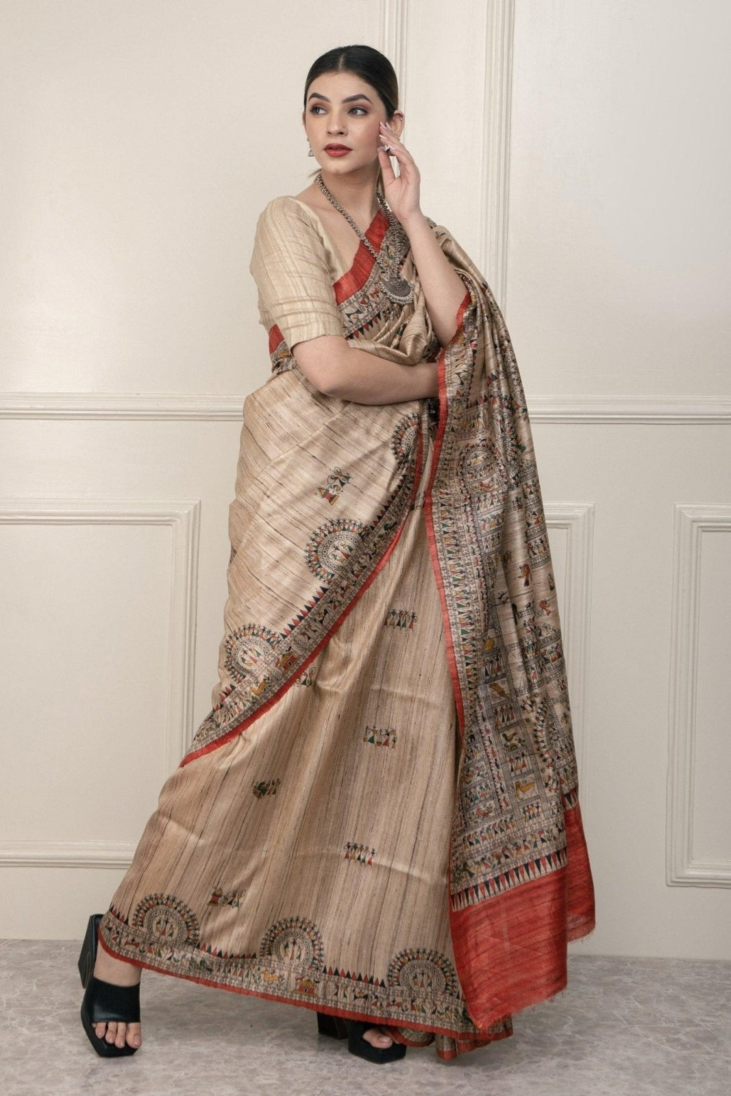 SILK TRIBE | Tussar Silk | Madhubani Print | Indidha Saree