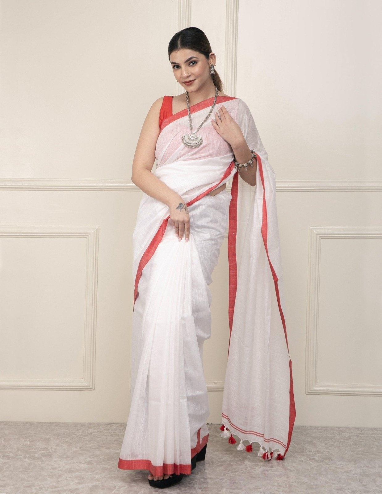 WHITE HORIZON | Cotton Slub | Indidha Saree