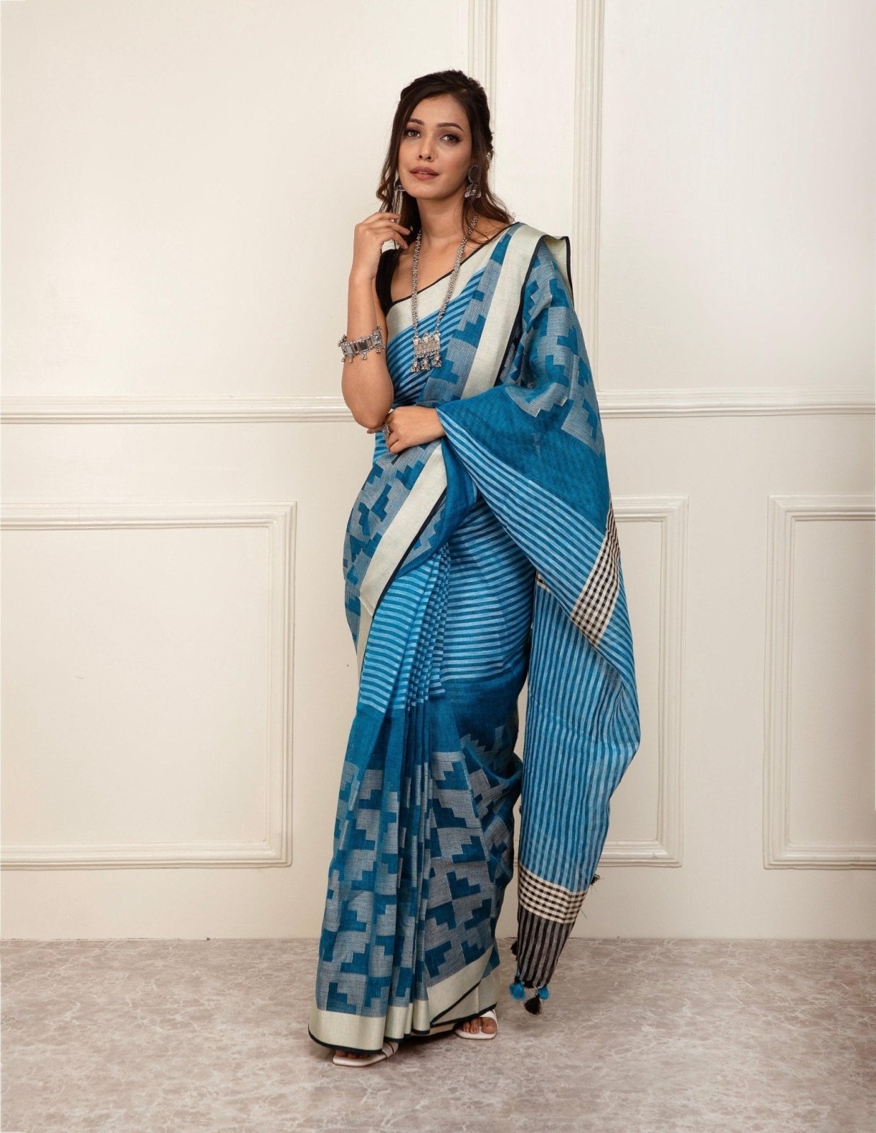 ZIG LINE | Linen | Indidha Saree