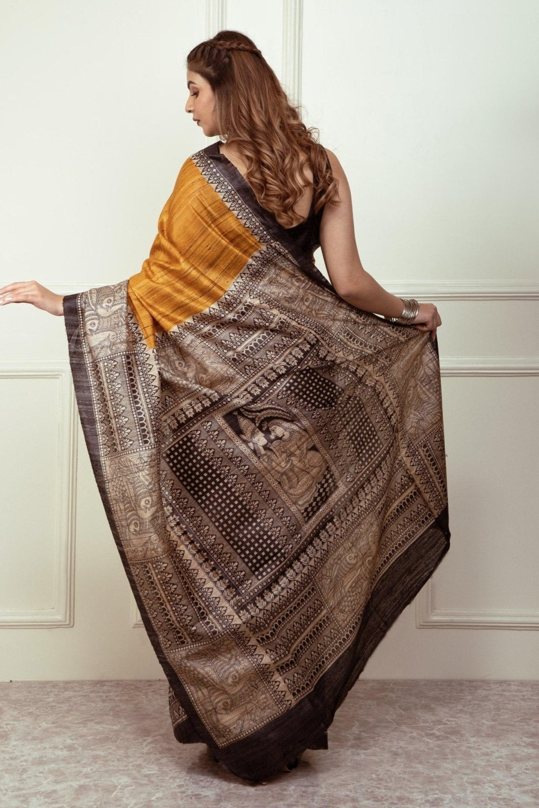 ZURI | Tussar Ghicha Silk | Madhubani Print | Indidha Saree